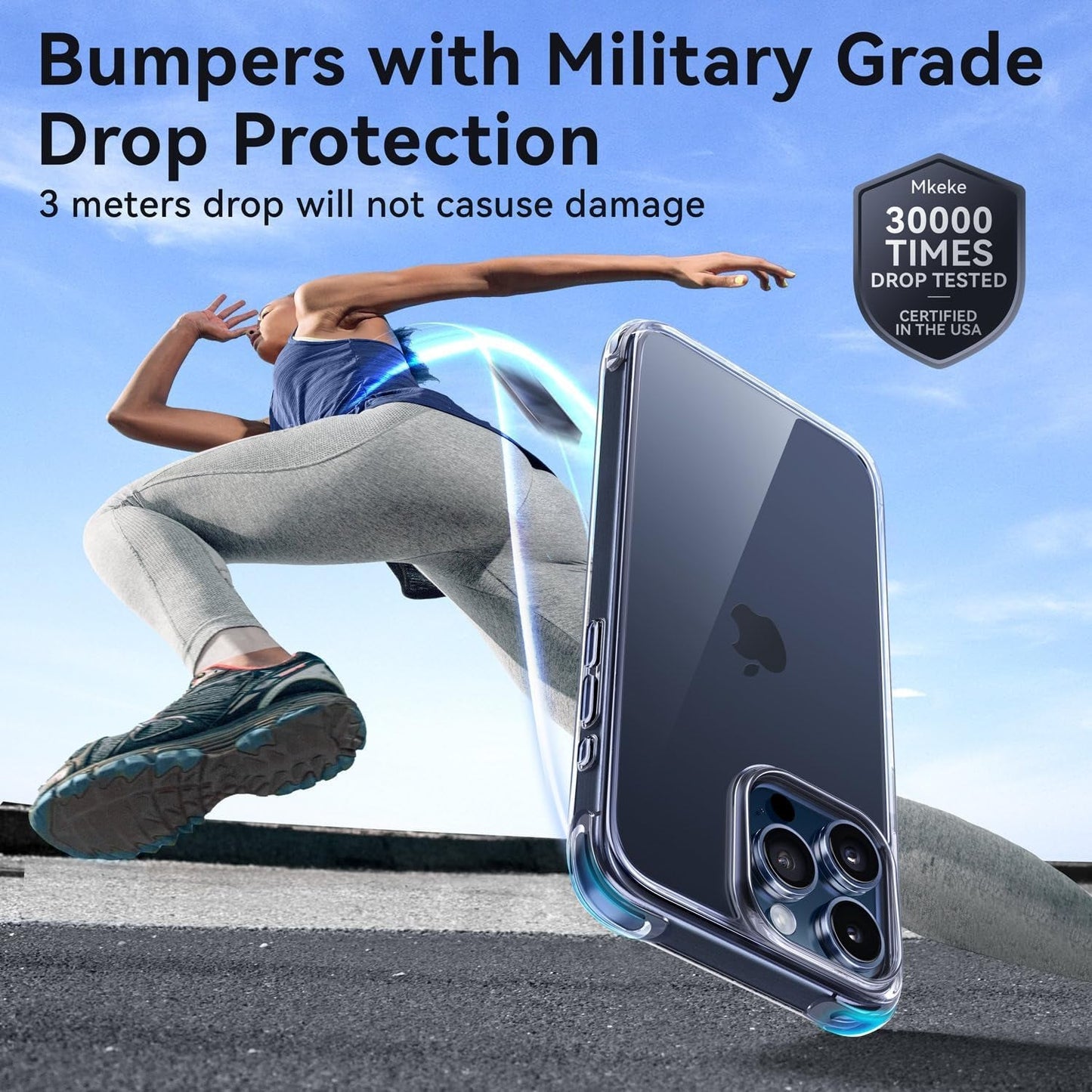 Mkeke for Iphone 15 Pro Max Case Clear, [Not-Yellowing] with 2X Screen Protector, [Military-Grade Drop Protection] Shockproof Protective Phone Cases 2023  Shenzhen Make Technology Company Limited   