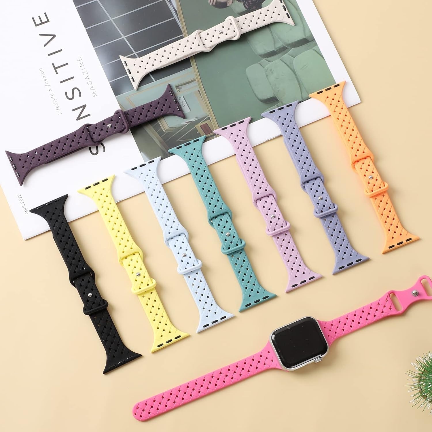 6 Pack Slim Thin Silicone Bands Compatible with Apple Watch Band 38Mm 40Mm 41Mm 42Mm 44Mm 45Mm 49Mm, Soft Breathable Sport Wristbands Replacement Strap for Iwatch Ultra Series 8 SE 7 6 5 4 3 2 1