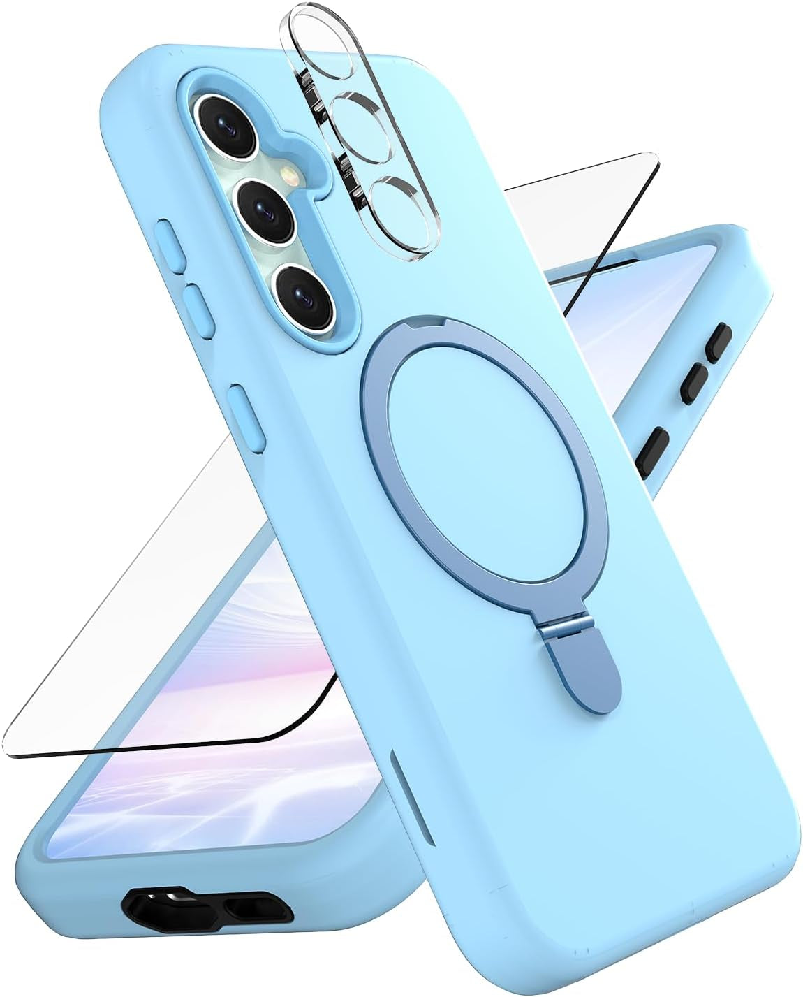 ACKETBOX Magnetic Designed for Samsung Galaxy S23 FE Case,With Screen+Camera Lens Protector+Kickstand,Case for Galaxy S23 FE 5G 6.4"（Deep Purple）