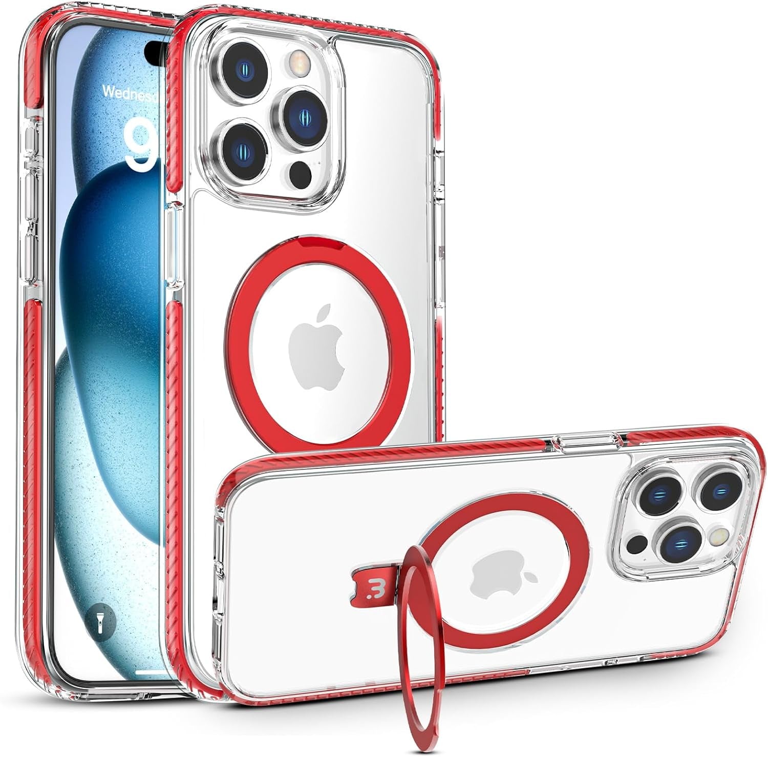 MYBAT PRO Lure Series Iphone 15 Pro Case with Magnetic Ring Stand[Compatible with Magsafe],Slim Thin Shockproof Transparent Bumper Cover,Anti-Scratch Iphone Case for Iphone 15 Pro  Valor Communication Inc. Red Ip 15 Pro 