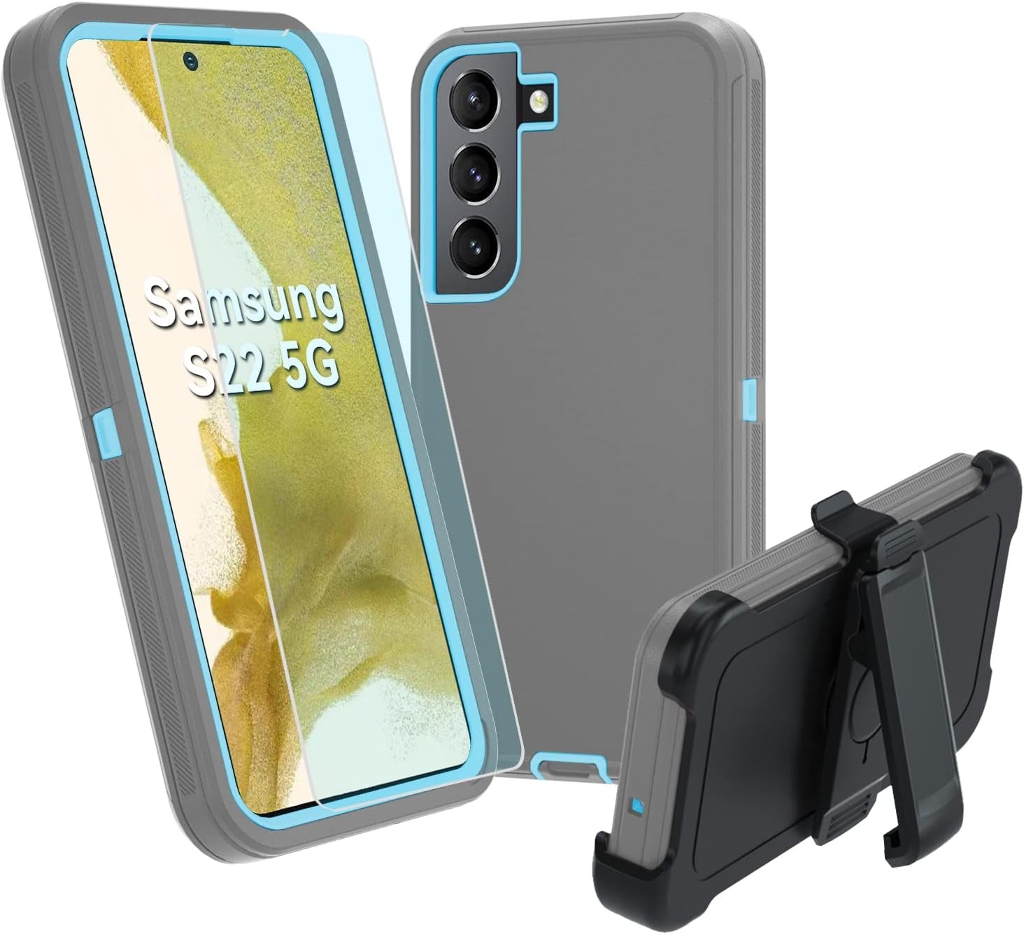 For Galaxy S22 5G Case,Samsung S22 Heavy Duty Case,[Military Grade Protective ],[Shockproof] [Dropproof] [Dust-Proof], Compatible with Samsung Galaxy S22 5G (Gray/Skyblue)