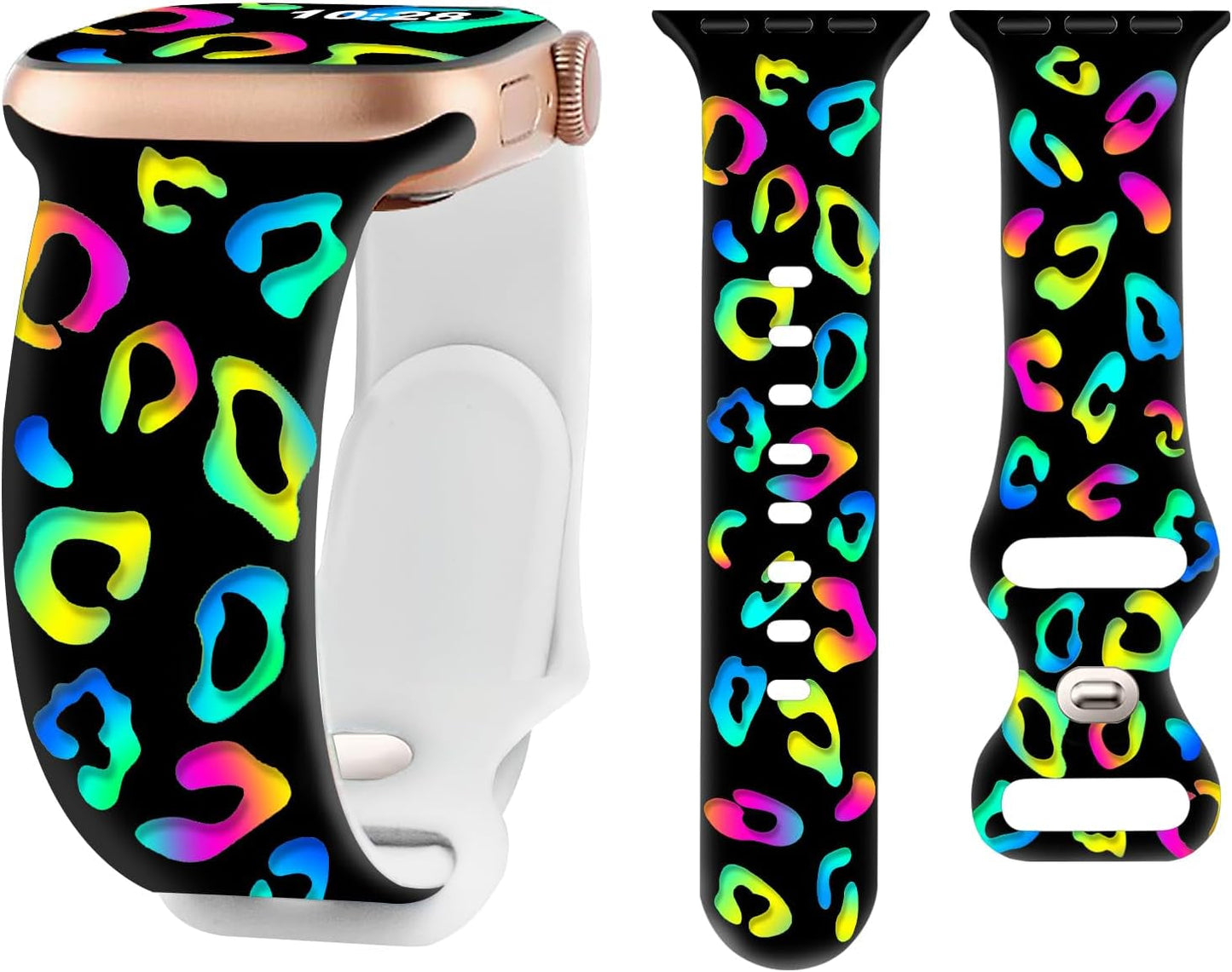 Brigtlaiff Compatible with Apple Watch Bands 38Mm 40Mm 41Mm 42Mm 44Mm 45Mm 49Mm for Women Men, Silicone Sport Floral Print Fadeless Strap for Iwatch Bands Series 9/8/7/6/5/4/3/2/1/Se/Ultra