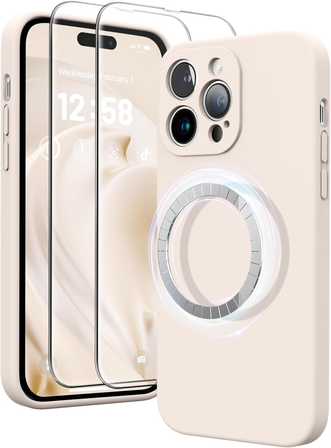 HIKII for Iphone 14 Pro Case Magnetic, Upgraded Silicone [Camera Protection] [Compatible with Magsafe] for Iphone 14 Pro Case with [2 Screen Protectors], 6.1 Inch, Light Brown  HIKII   