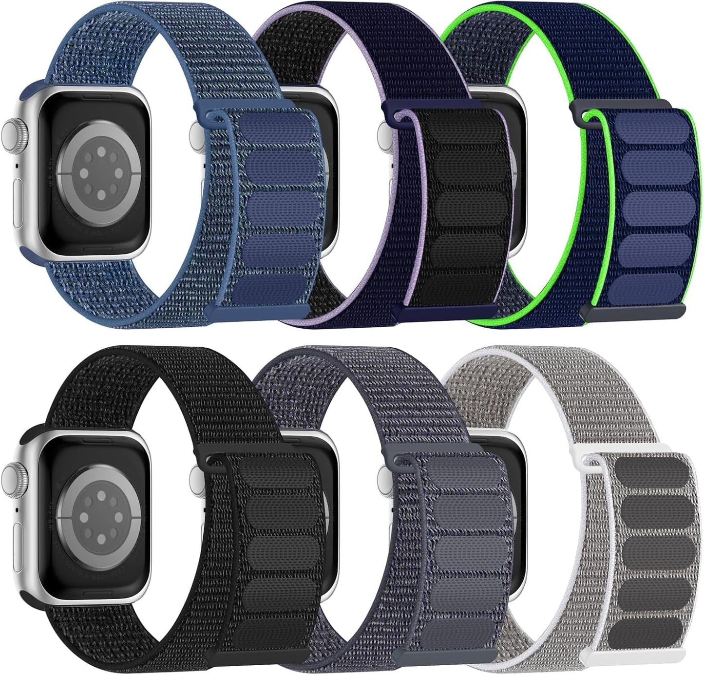 6 Pack Sport Nylon Loop Band Compatible with Apple Watch Bands 38Mm 40Mm 41Mm 42Mm 44Mm 45Mm 49Mm for Women Men, Adjustable Breathable Braided Straps for Iwatch Series 9/8/7/6/5/4/3/2/1/Se/Ultra