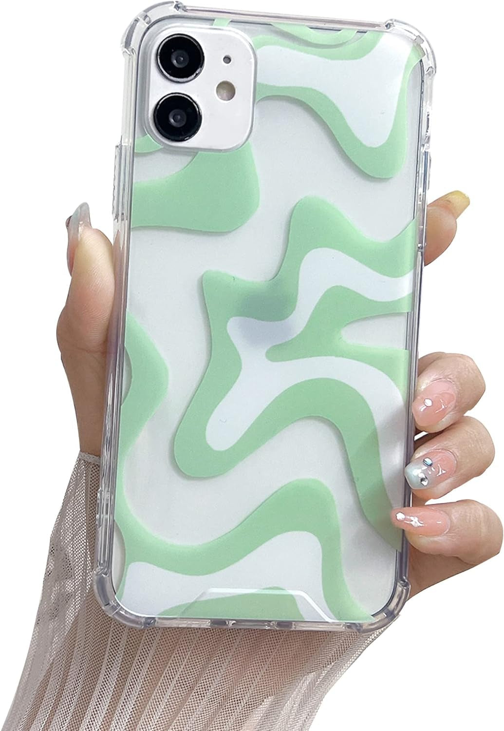 Ginkgonut Compatible with Iphone 14 Pro Case, Fashion Simple Cute Wavy Pattern Case for Women Girls Soft Tpu+Hard PC Protection Case for Iphone 14 Pro-Blue  Ginkgonut Green Iphone 12/12 Pro 