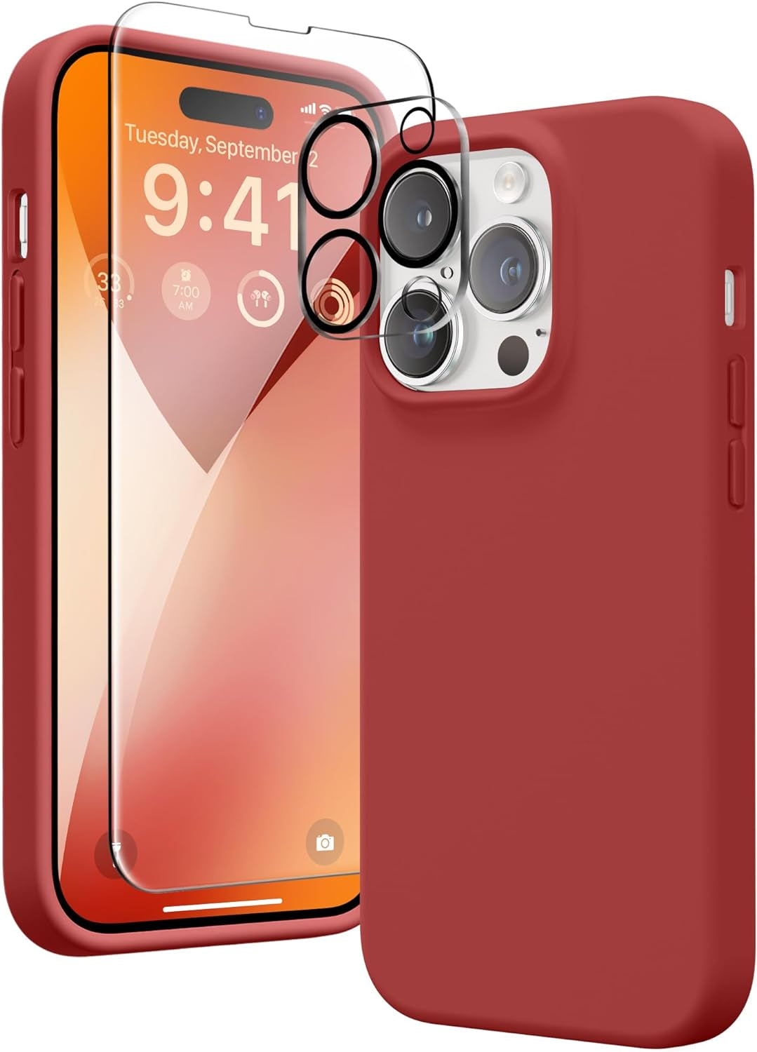 GONEZ for Iphone 14 Pro Case, with 2 Pack Screen Protector + 2 Pack Camera Lens Protector, Soft Anti-Scratch Microfiber Lining, Shockproof Protective Liquid Silicone Phone Cover 6.1'', Blue  GONEZ   