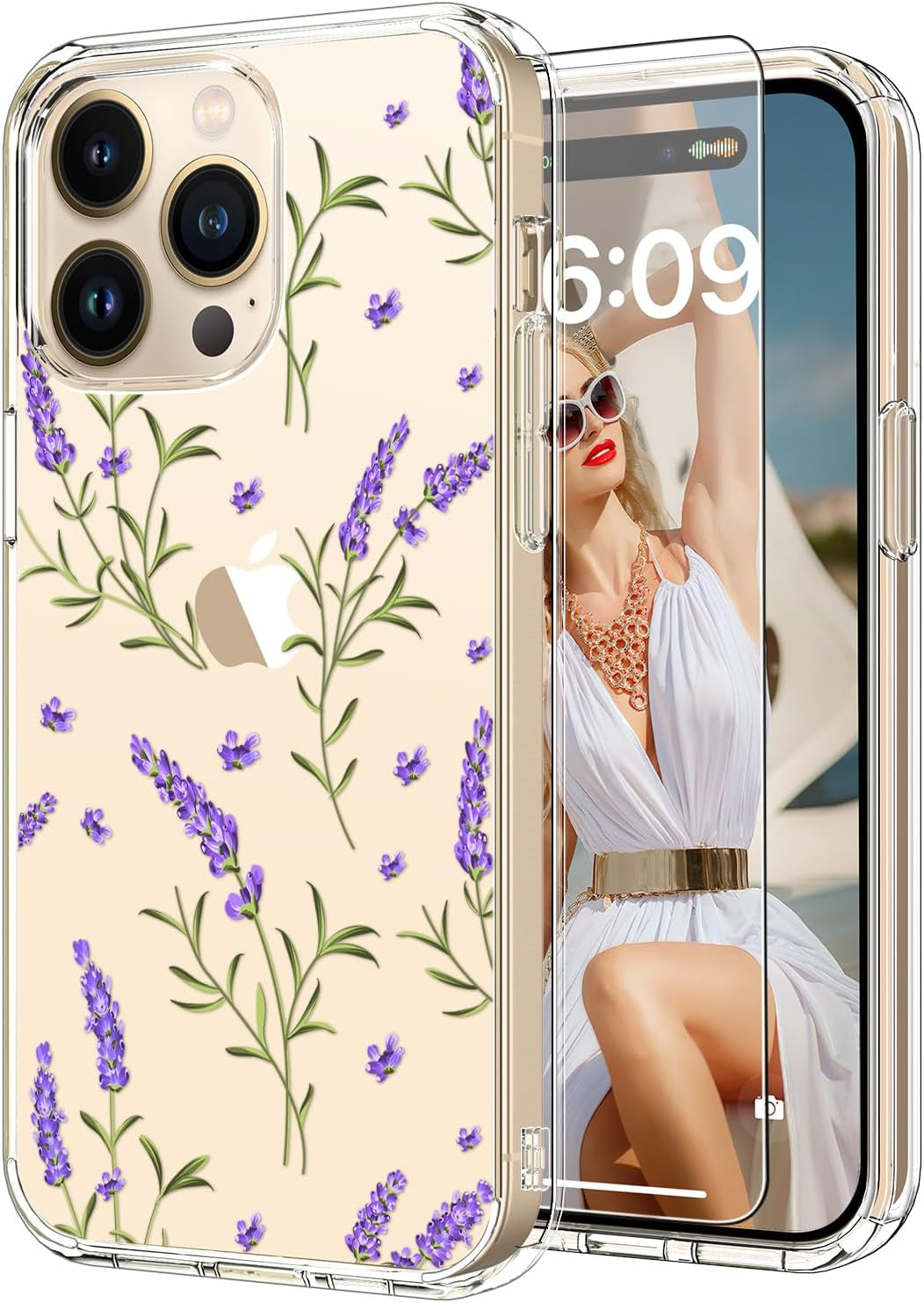 ICEDIO for Iphone 15 Pro Case with Screen Protector-Clear with Fashionable Trendy Patterns-Designed for Girls Women-Slim Fit Cover-Protective Phone Case 6.1" Cute Blooming Pink Floral  ICEDIO   