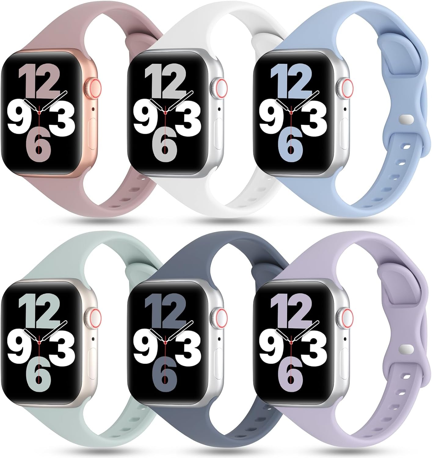 6 Pack Thin Bands Compatible with Apple Watch Band 38Mm 40Mm 41Mm 42Mm 44Mm 45Mm 49Mm Women Men, Sports Silicone Narrow Strap Slim Wristband for Iwatch Series 9 8 SE 7 6 5 4 3 2 1 Ultra
