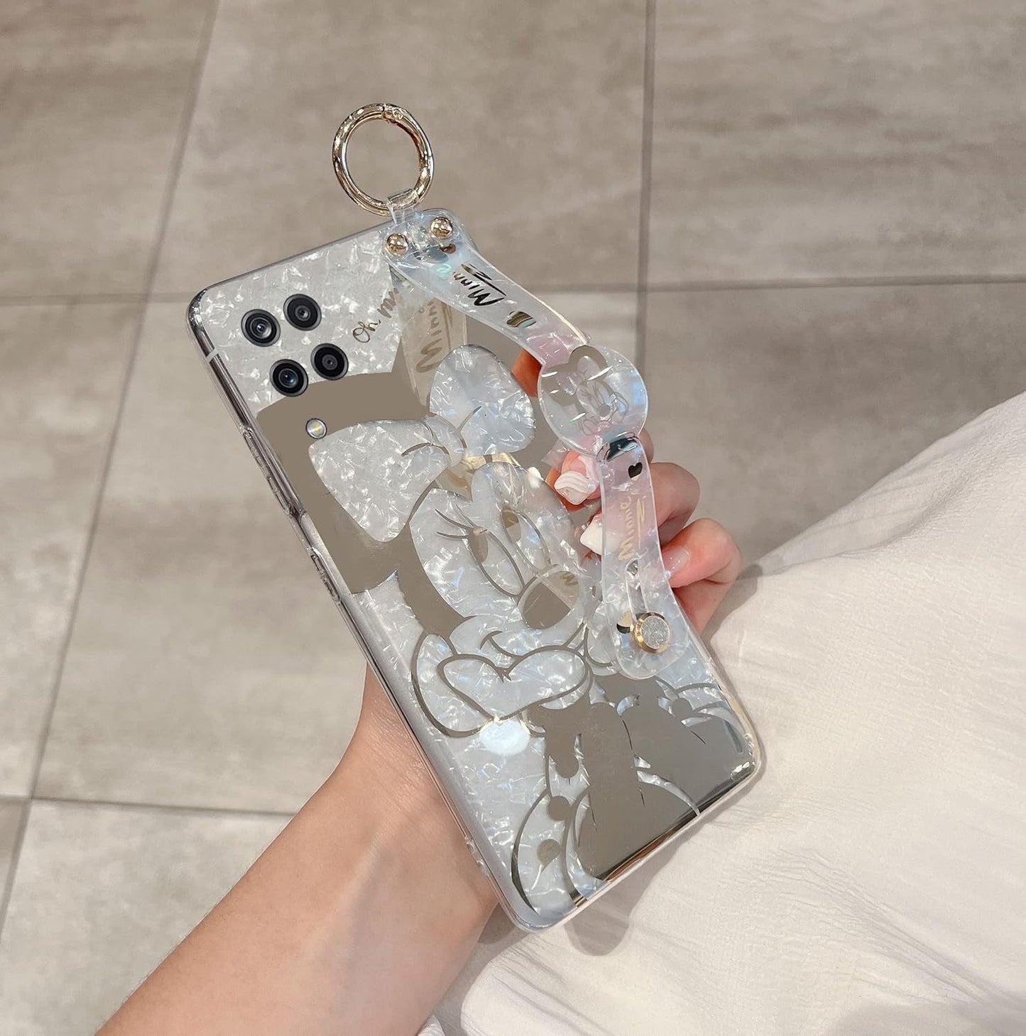 For Galaxy A12 Case Wrist Band Kickstand Cover Ultra Slim IMD Animal Pattern Shockproof Protection Holder Cover for Samsung Galaxy A12 (Cartoon Characters)