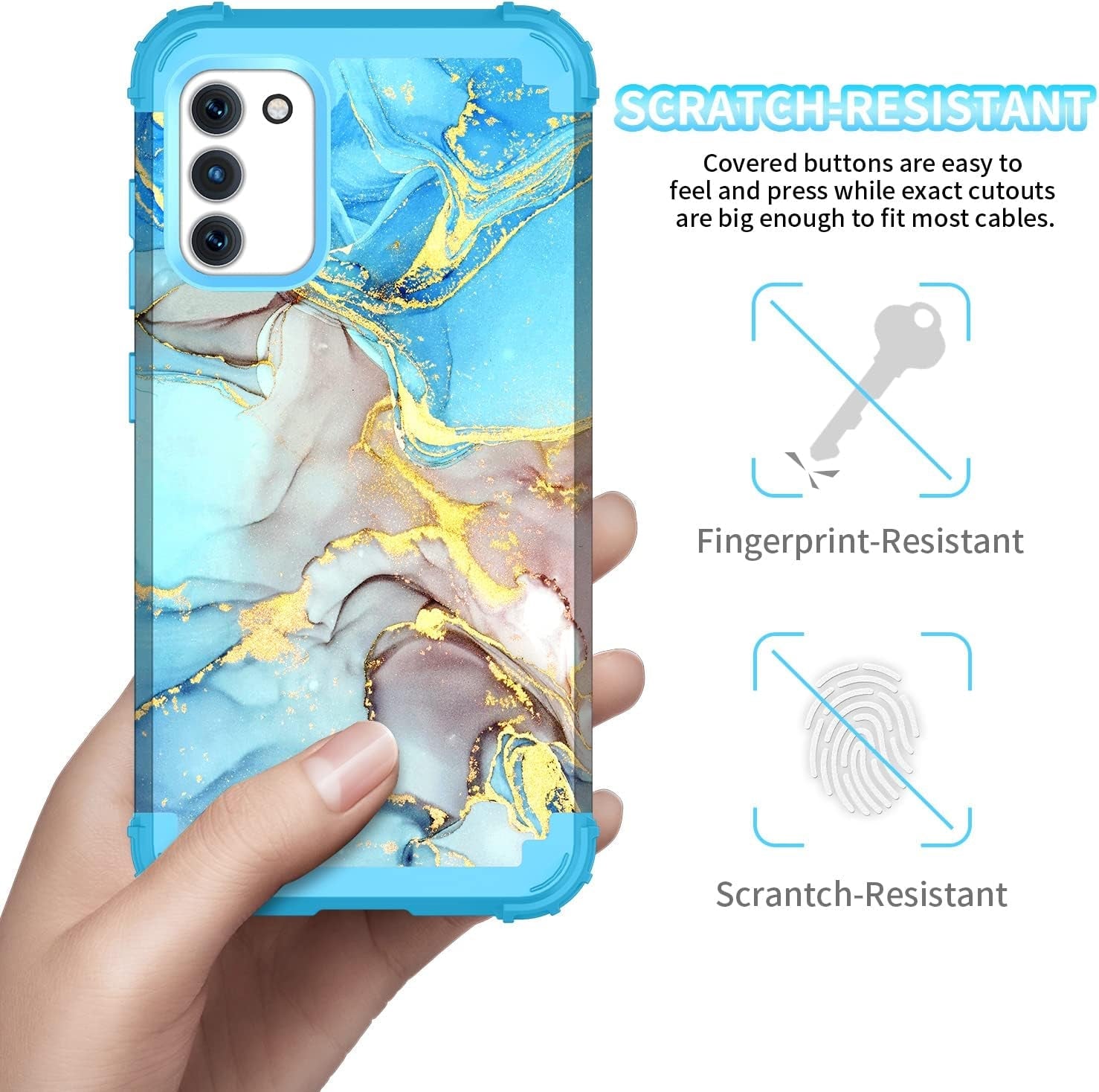 For Galacy S20 FE 5G Case,Marble Design Three Layer Heavy Duty Shockproof Protection Hard Plastic Bumper Soft Silicone Rubber Drop Protective Cover Case for Galaxy S20 FE 6.5 Inch,(Blue)