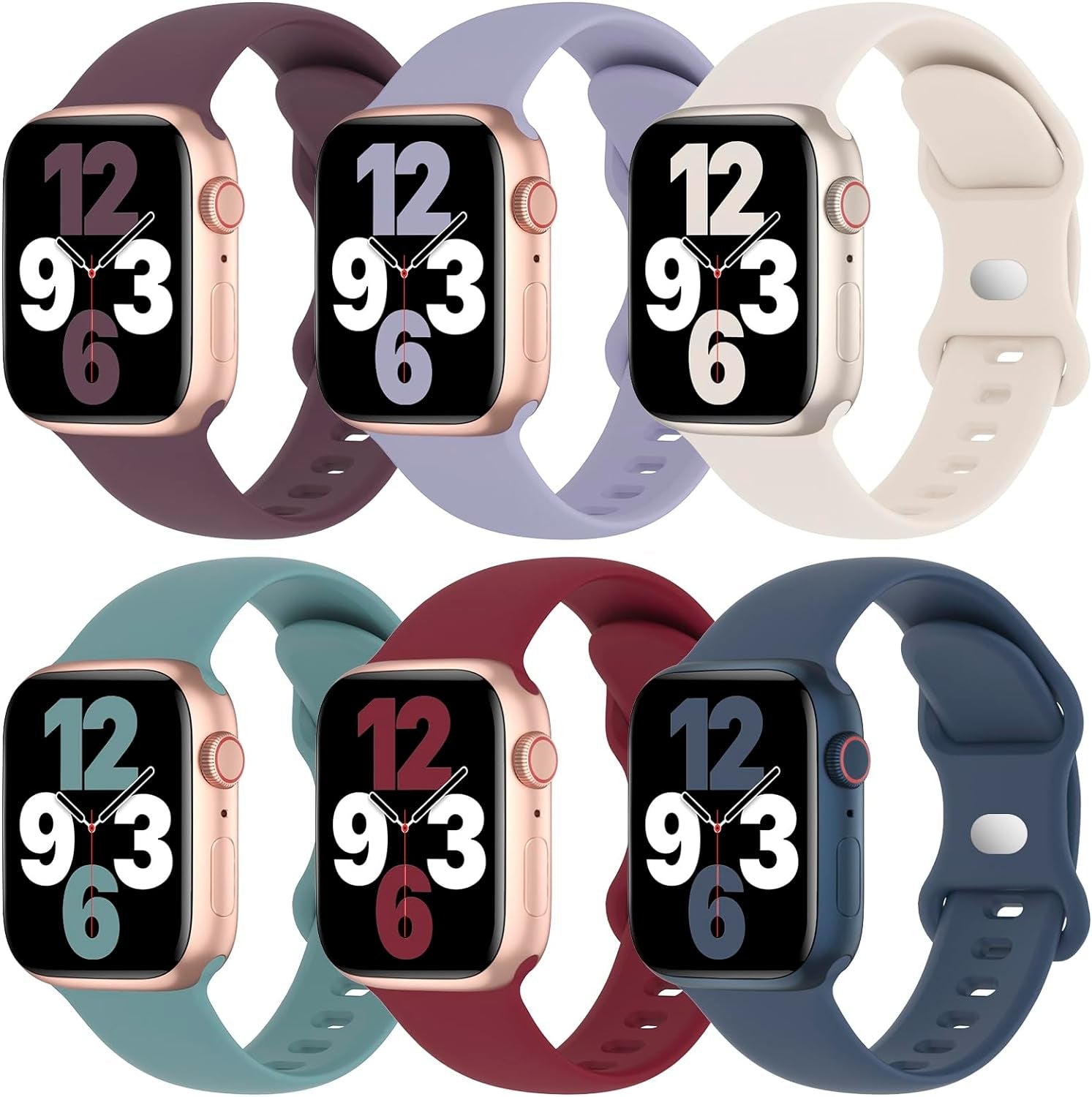 6 Pack Silicone Bands Compatible with Apple Watch Band 38Mm 40Mm 41Mm 42Mm 44Mm 45Mm 49Mm, Soft Sport Waterproof Strap Replacement Wristband for Iwatch Ultra Series 9 8 SE 7 6 5 4 3 2 1 Women Men