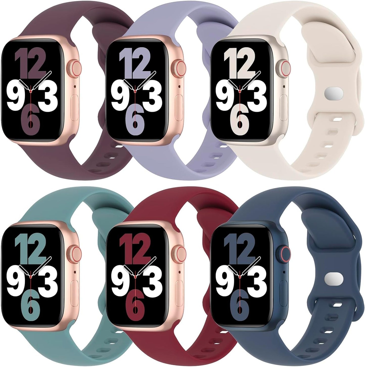6 Pack Silicone Bands Compatible with Apple Watch Band 38Mm 40Mm 41Mm 42Mm 44Mm 45Mm 49Mm, Soft Sport Waterproof Strap Replacement Wristband for Iwatch Ultra Series 9 8 SE 7 6 5 4 3 2 1 Women Men
