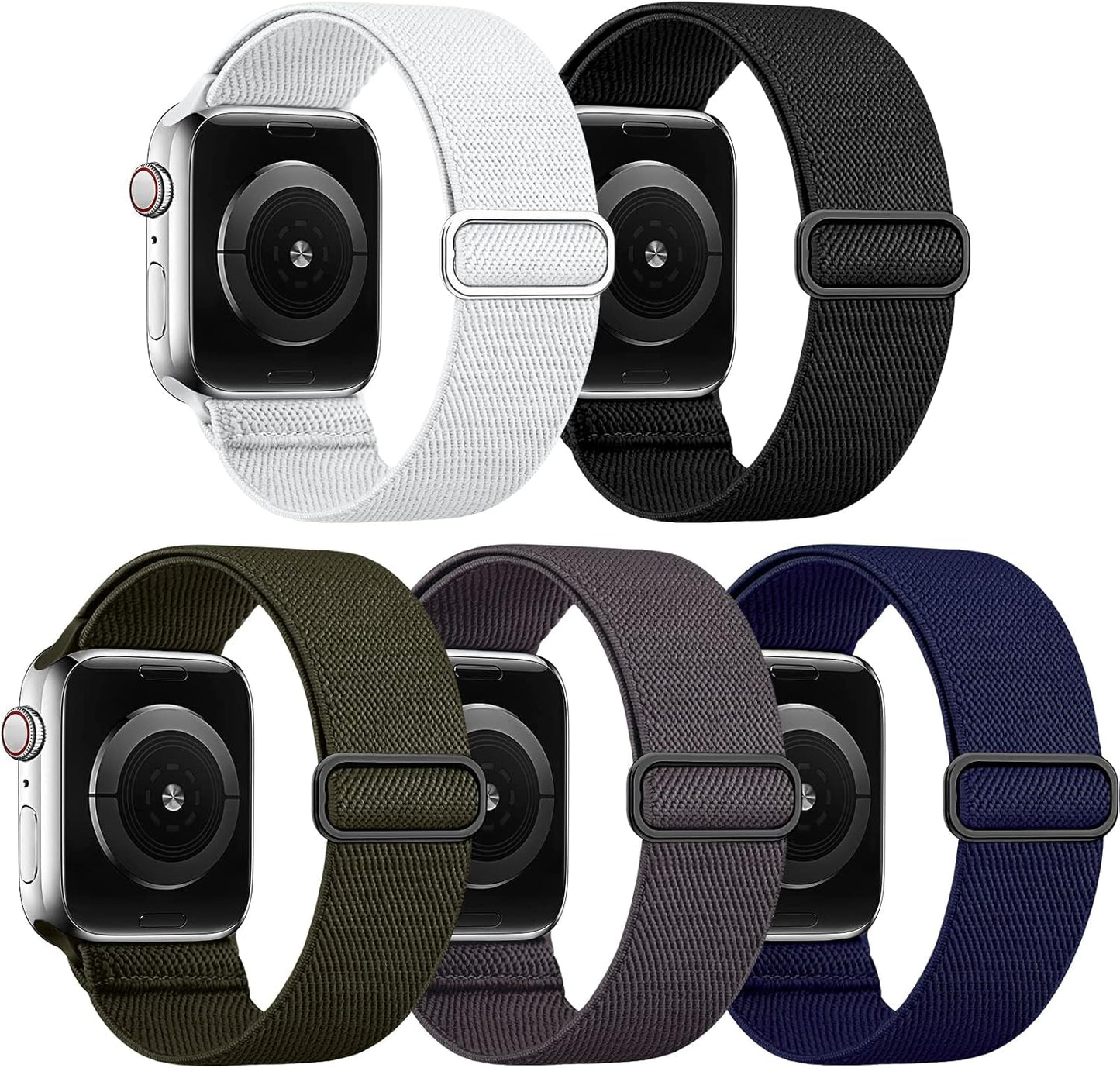 EOMTAM 5 Pack Stretchy Nylon Compatible for Apple Watch Ultra 2/1 Band 38Mm 40Mm 41Mm 42Mm 44Mm 45Mm 49Mm Women Men,Elastic Cloth Sport Wristbands Solo Loop for Iwatch Series 9 8 SE 7 6 5 4 3