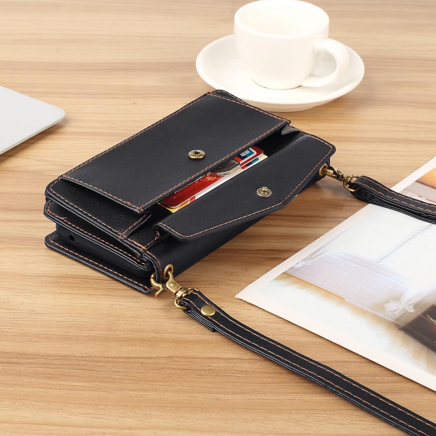 For Samsung Galaxy S22 Ultra Wallet Case for Women, Support Wireless Charging with RFID Blocking Card Holder, Leather Zipper Detachable Magnetic Phone Case with Crossbody Strap Lanyard, Black