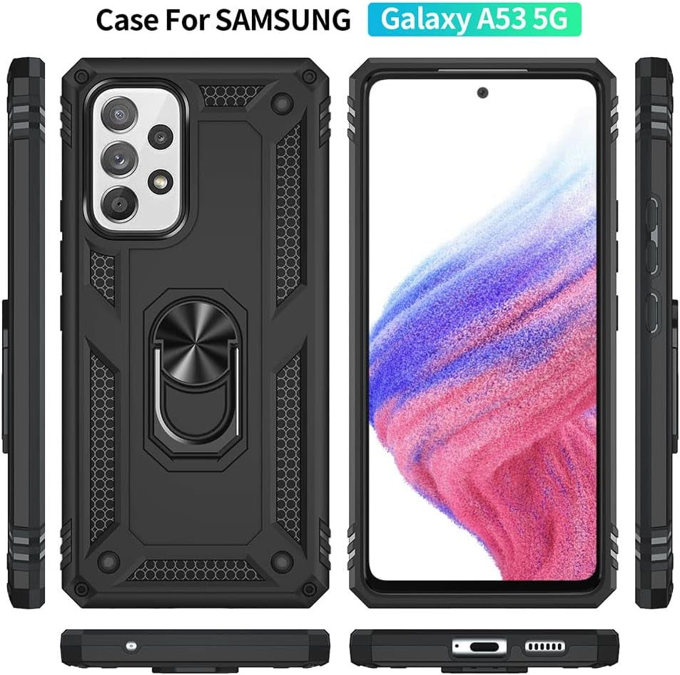 For Samsung A53 5G Case, Galaxy A53 5G Case with HD Screen Protector, [Military Grade 16Ft. Drop Tested] Ring Shockproof Protective Phone Case for Samsung Galaxy A53 5G,Black