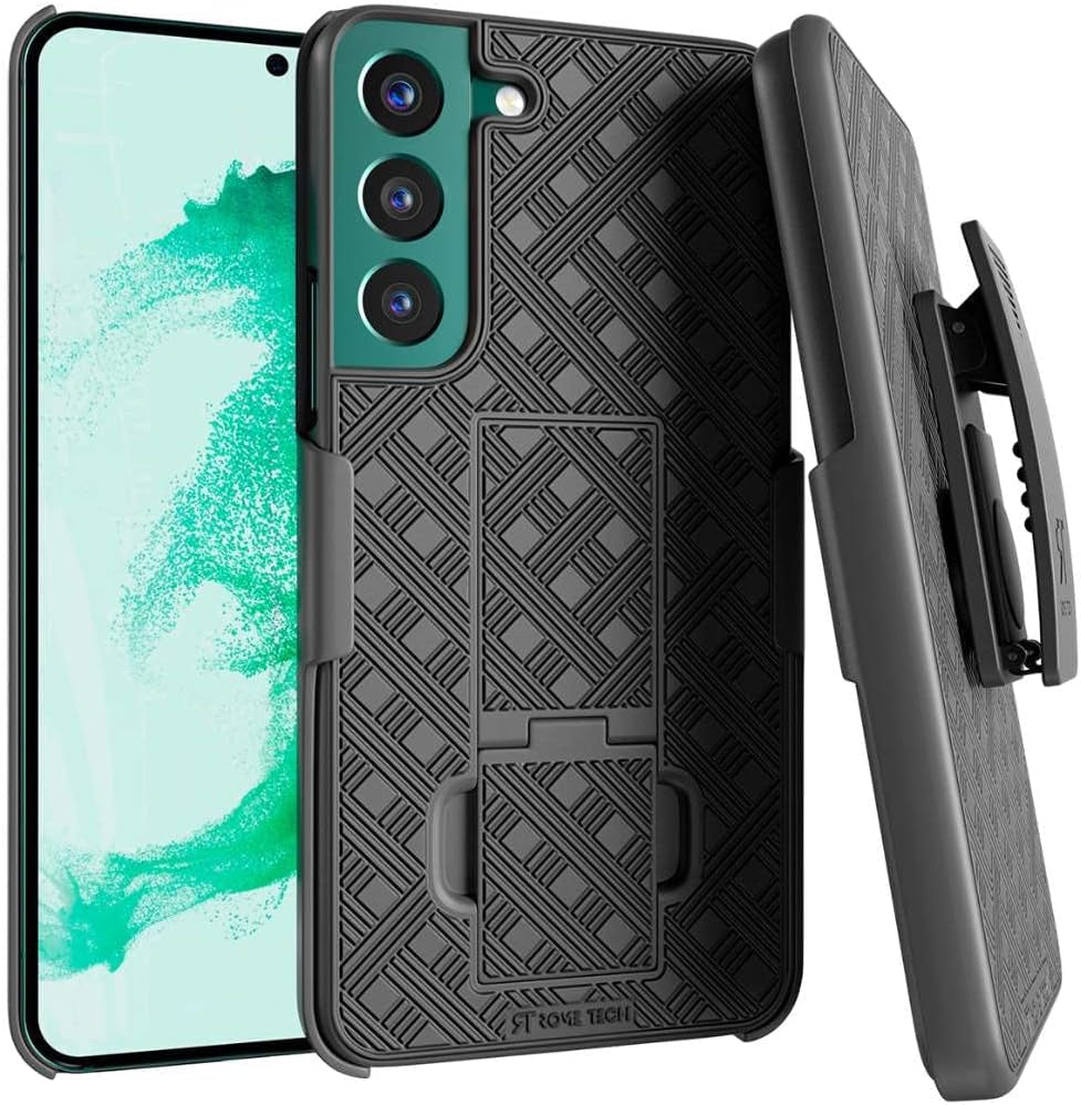 For Samsung Galaxy S22 Case with Belt Clip Holster, Kickstand Slim Cover Phone Case for Galaxy S22 - Black