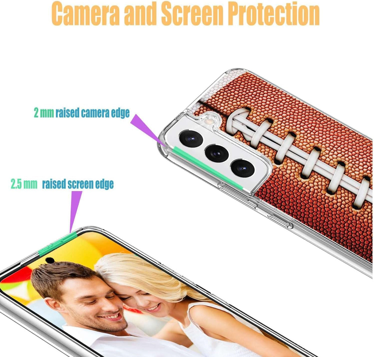 For Galaxy S22 plus Case,Samsung S22 plus Case for Girl Women Men, Shockproof Slim Soft TPU Clear Protective Phone Case Cover with Design for Galaxy S22+,Funny Sports Design Brown Football