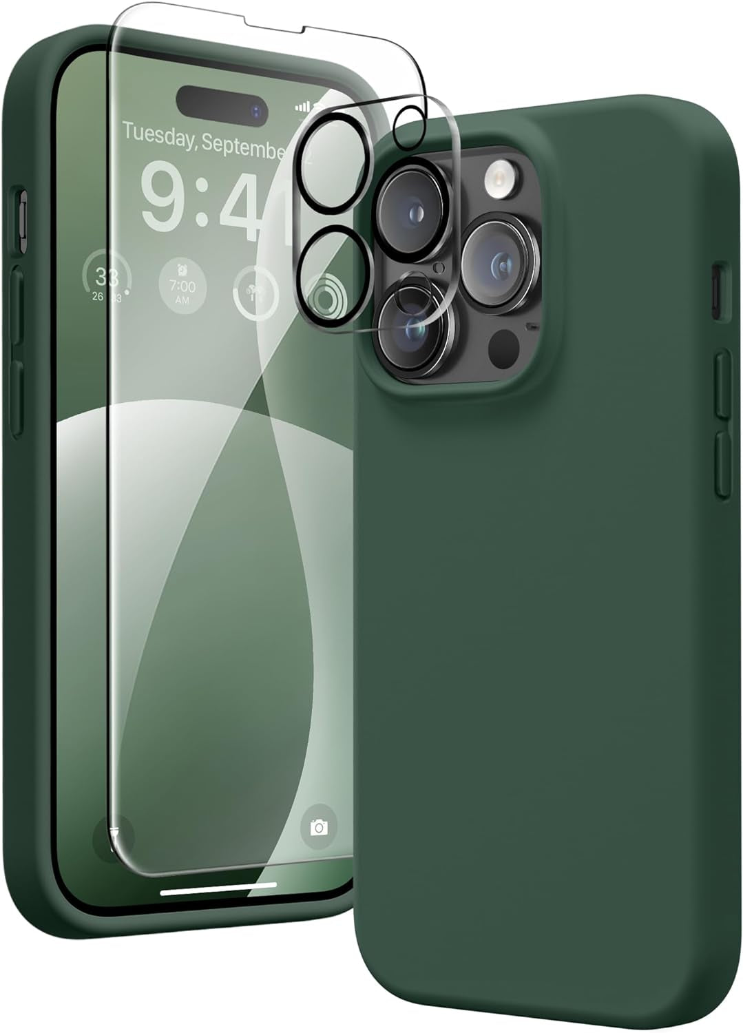 GONEZ for Iphone 14 Pro Case, with 2 Pack Screen Protector + 2 Pack Camera Lens Protector, Soft Anti-Scratch Microfiber Lining, Shockproof Protective Liquid Silicone Phone Cover 6.1'', Blue  GONEZ   