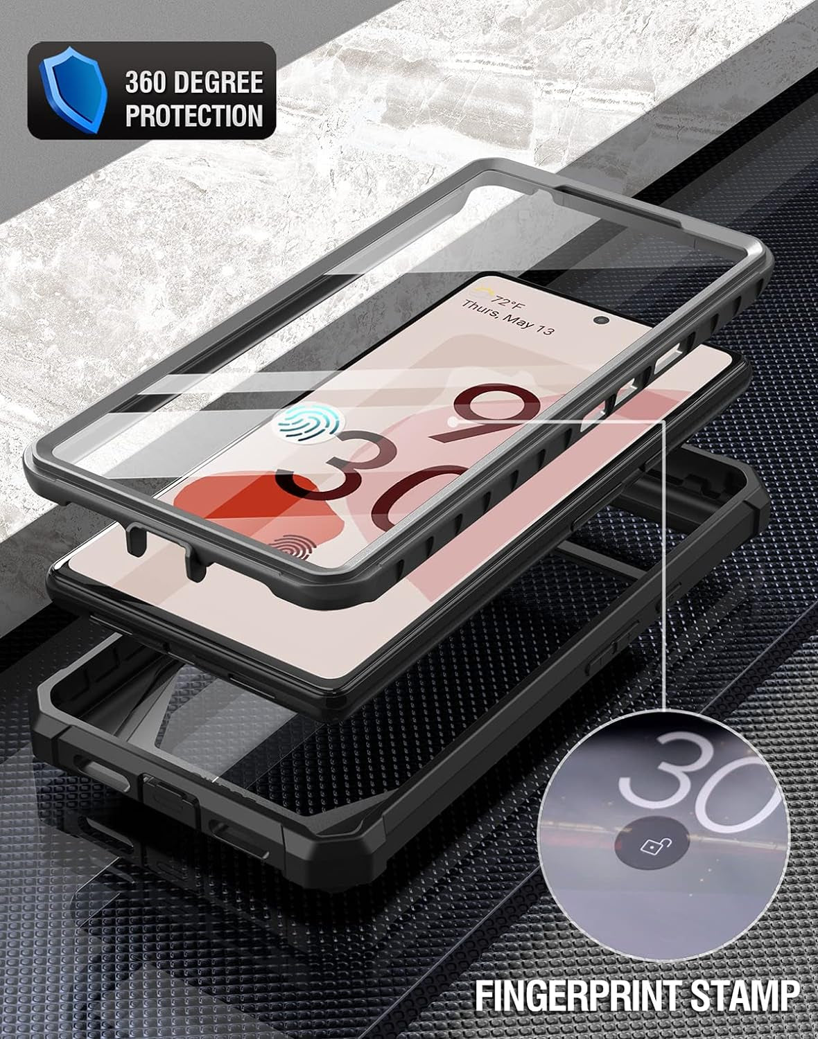 Poetic Guardian Series Case [Mil-Grade Drop Tested] Designed for Google Pixel 6 5G, Built-In Screen Protector Work with Fingerprint ID, Full Body Hybrid Shockproof Rugged Cover Case, Black/Clear  Poetic   