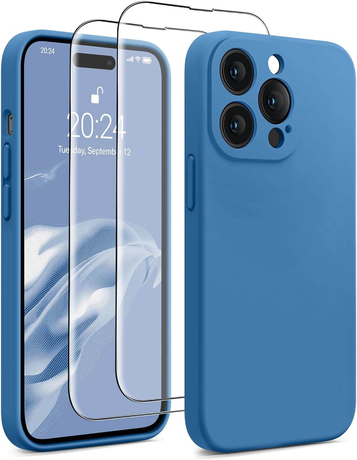 AOTESIER for Iphone 14 Pro Max Case, [Stronger Camera Protection] Silicone Iphone 14 Pro Max Phone Case with [2 Screen Protectors], Shockproof Anti-Scratch Lining Protective Cover, 6.7", Black  AOTESIER Sky Blue  