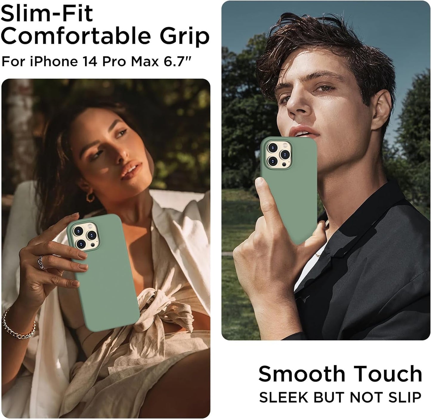 COFFKER Designed for Iphone 14 Pro Max Case, Liquid Silicone Case [2X Screen Protectors], Shockproof Slim Thin Protective Phone Case with Soft Anti-Scratch Microfiber Lining, 6.7 Inch, Calke Green  COFFKER   