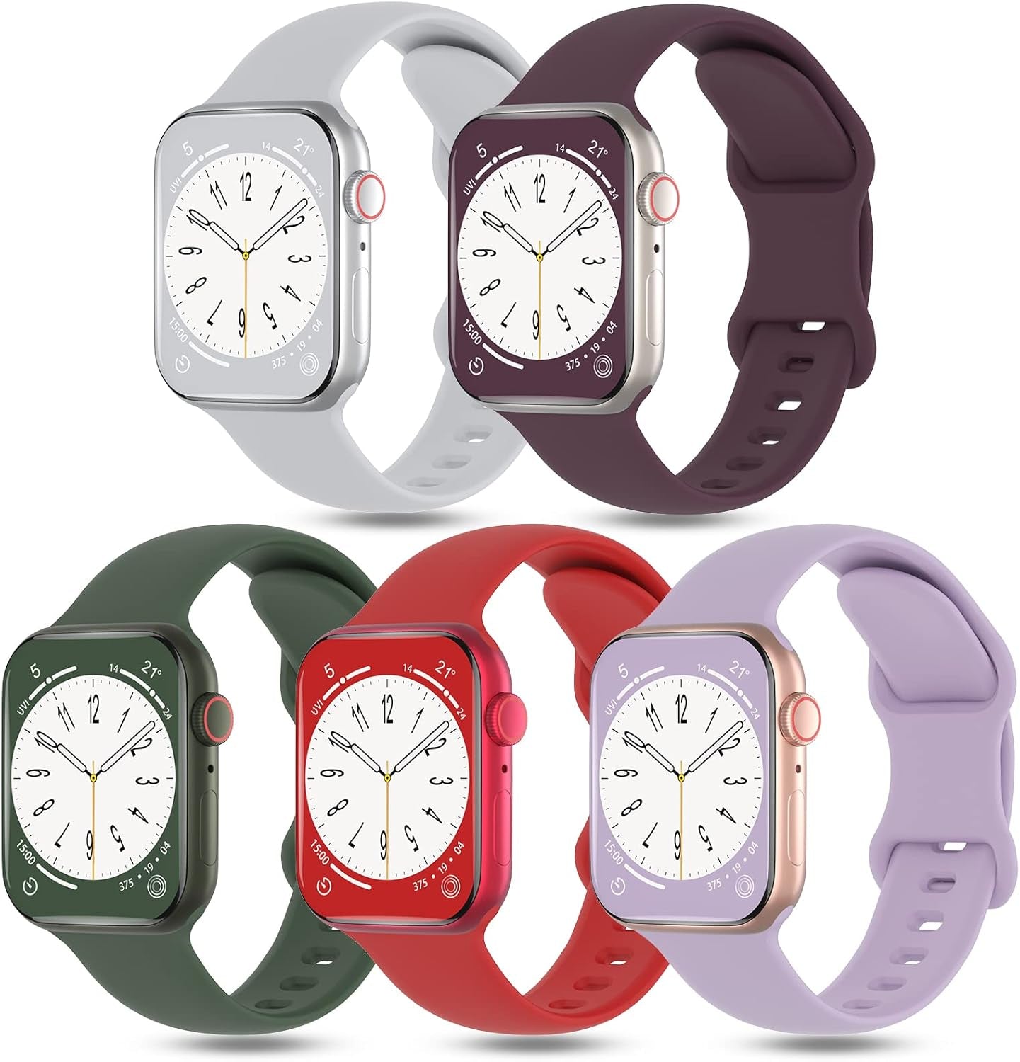 DYKEISS 5 Pack Sport Bands Compatible with Apple Watch Band 49Mm 45Mm 44Mm 42Mm 41Mm 40Mm 38Mm, Soft Silicone Strap Replacement Wristband for Iwatch Ultra Series 8 7 6 5 4 3 2 1 SE Women Men