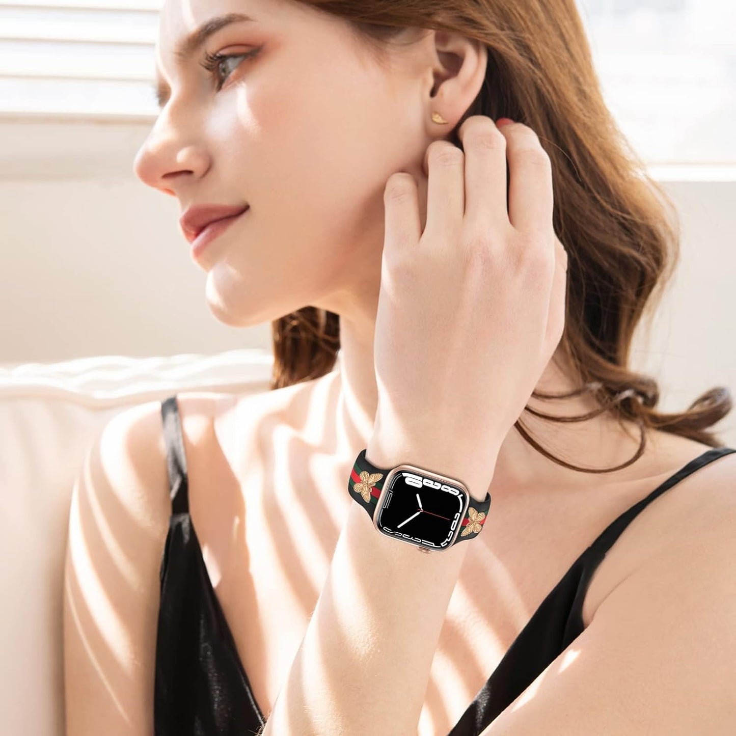 Designer Band with Charms Decor Compatible with Apple Watch Band 38Mm 40Mm 41Mm Women Men, Stylish Silicone Sport Wristbands for Iwatch Series 9 8 7 6 5 4 3 2 1 SE Ultra