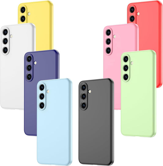 (8 Pack) for Samsung Galaxy S24 5G Case, Soft Silicone Gel Bumper Shell Shockproof Full Body Protection Phone Case Cover, Red, Black, Dark Blue, Yellow, Pink, White, Green, Purple