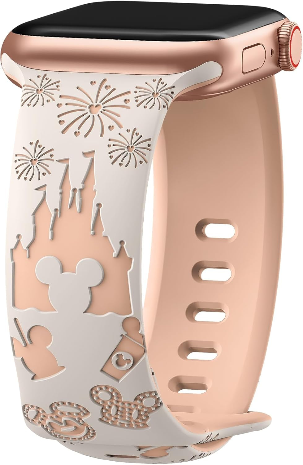 Cartoon Engraved Band Compatible with Apple Watch Bands 40Mm 38Mm 44Mm 45Mm 41Mm 42Mm 49Mm Women, Two-Tone Cute Soft Silicone Sport Strap for Iwatch Series 9/8/SE/7/6/5/4/3/2/1