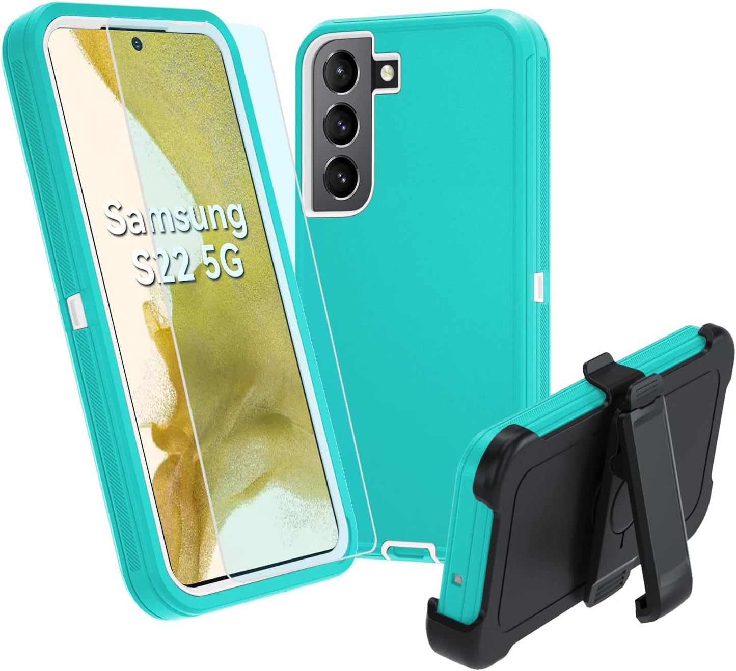 For Galaxy S22 5G Case,Samsung S22 Heavy Duty Case,[Military Grade Protective ],[Shockproof] [Dropproof] [Dust-Proof], Compatible with Samsung Galaxy S22 5G (Gray/Skyblue)