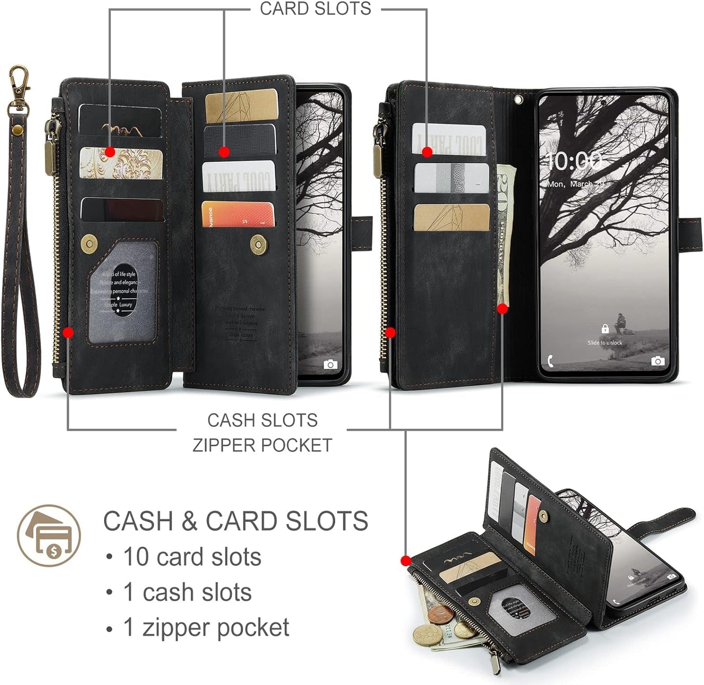 Asuwish Phone Case for Samsung Galaxy A53 5G 2022 Wallet Cover and Tempered Glass Screen Protector Leather Flip Credit Card Holder Cell Accessories Gaxaly A53 G5 Galaxies 53A SM A536U Women Men Black