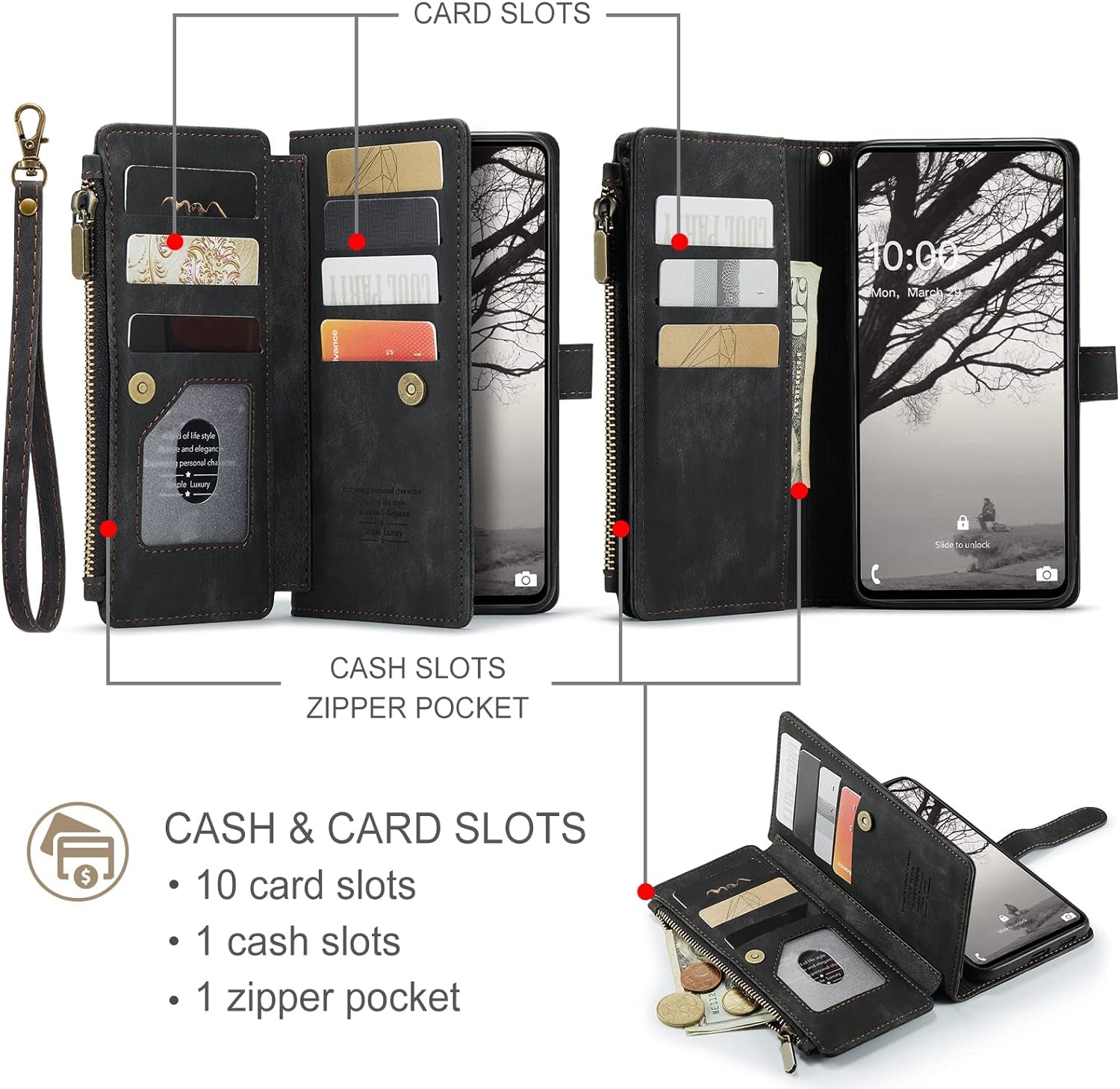 Asuwish Phone Case for Samsung Galaxy A53 5G 2022 Wallet Cover and Tempered Glass Screen Protector Leather Flip Credit Card Holder Cell Accessories Gaxaly A53 G5 Galaxies 53A SM A536U Women Men Black