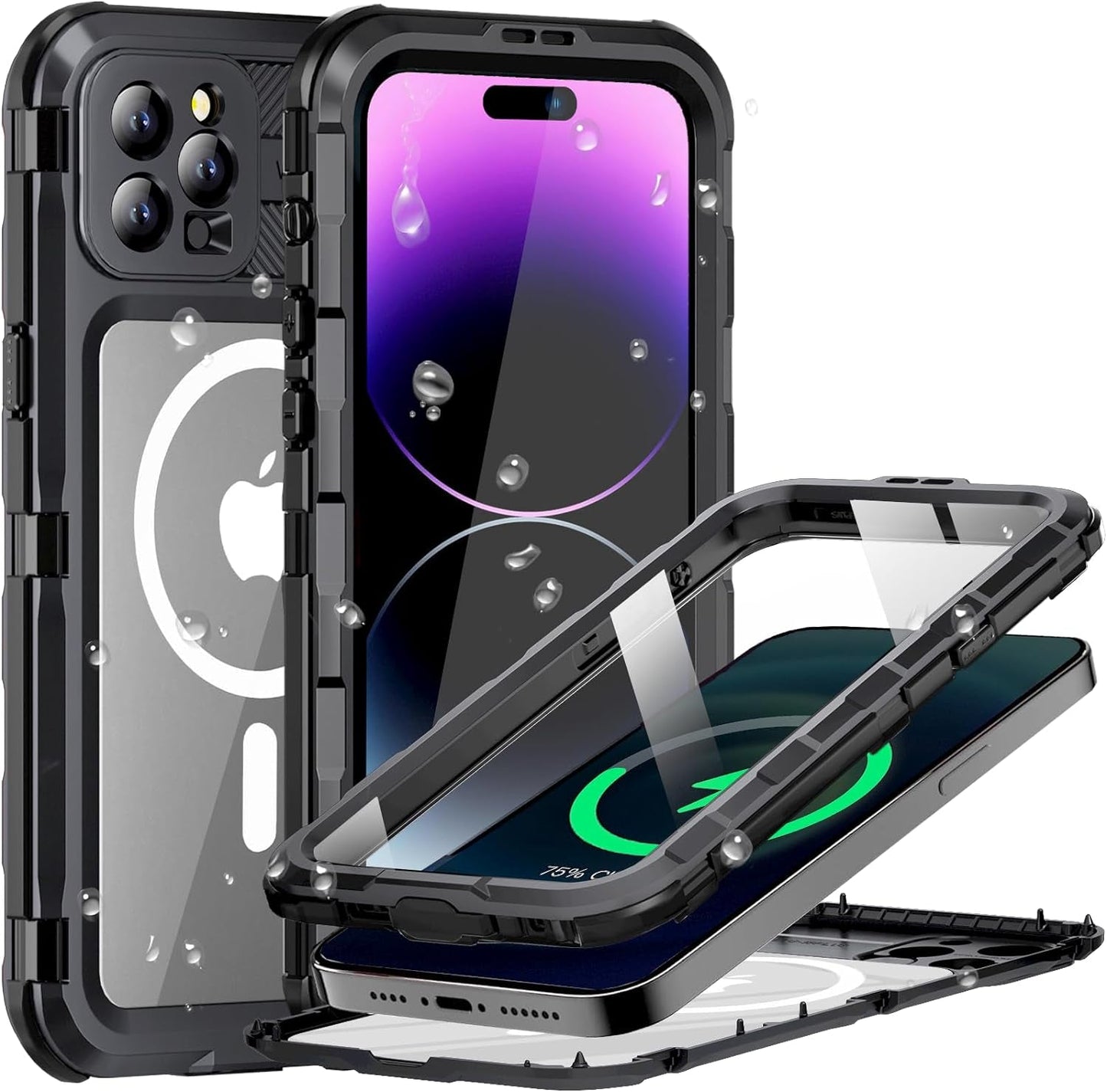 Evcing for Iphone 15 Pro Max Waterproof Case, [IP68 Underwater][Military Dropproof, Shockproof][Compatible with Magsafe][Full Body Metal], Heavy Duty Phone Cover for Iphone 15 Promax, 6.7 Inch (Black)  EVCING   