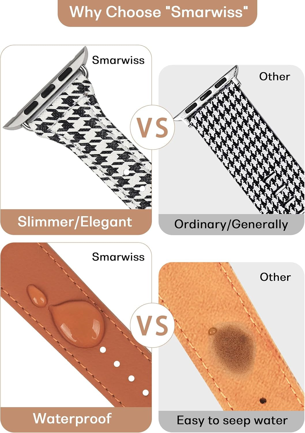 Designer Plaid Pattern Band Compatible with Apple Watch 41Mm 40Mm 38Mm, Soft Luxury Leather Wristband Black&White Grid for Iwatch Series 9/8/7/6/5/4/3/2/1/SE for Women/Girl