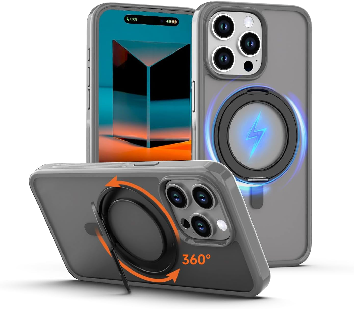 Magnetic for Iphone 15 Pro Max Case Purple with 360° Rotatable Invisible Ring Stand Designed，Compatible with Magsafe ，Translucent Matte Purple Bumper Shockproof Decompress Slim Military Grade Case  Vongong Iphone 15 Pro Max Grey  