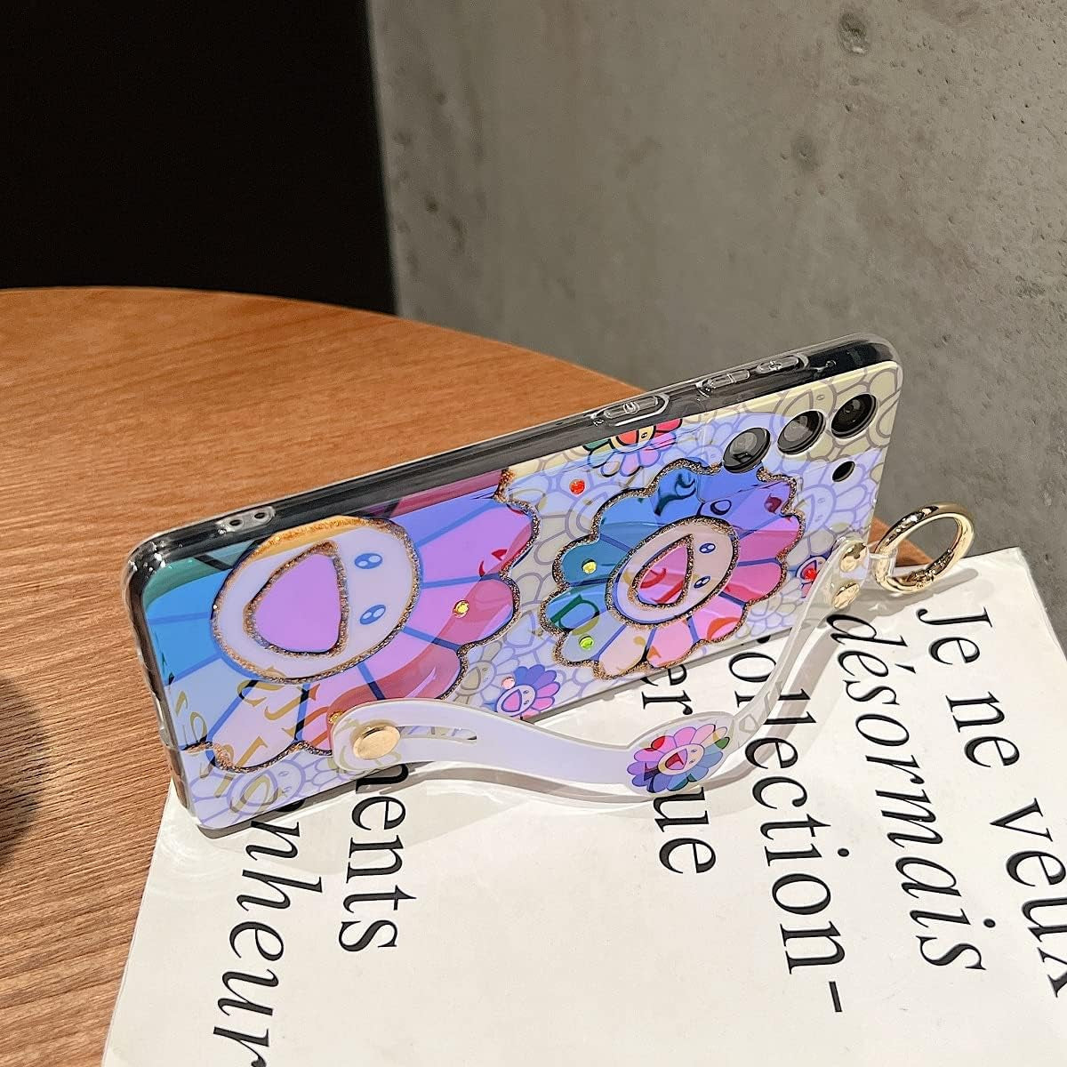 For Samsung Galaxy S22 plus Case Cute with Wrist Strap Kickstand Case 6.6" 5G Glitter Bling Cartoon IMD Soft TPU Shockproof Protective Phone Cases Cover for Girls and Women - Sunflower