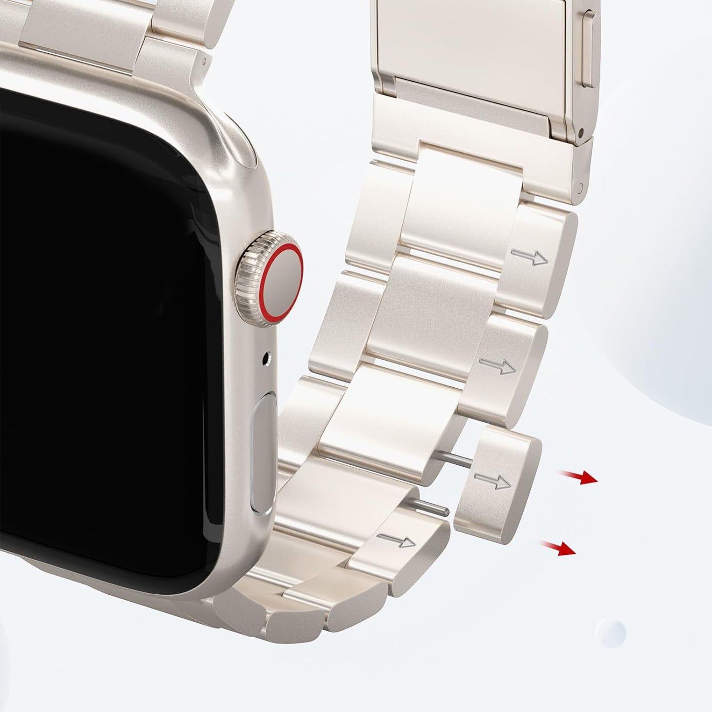 Finestone Metal Band for Apple Watch - No Tool Needed Apple Watch Stainless Steel Band Compatible with Apple Watch 41Mm 40Mm 38Mm - Magnetic Clasp Strap for Iwatch Series 9/8/7/6/5/4/3/2/1 SE Starlight