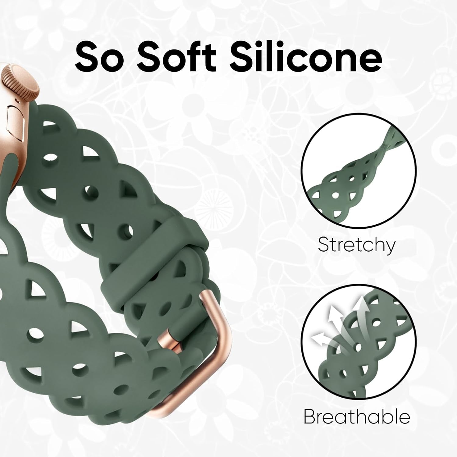 6-Pack Lace Silicone Bands Compatible with Apple Watch Bands 38Mm 40Mm 41Mm Women, Floral Engraved Cute Silicone Strap for Iwatch Series 9 8 7 6 5 4 3 2 1 Ultra SE