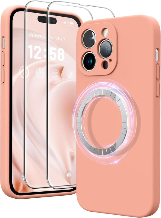 HIKII Magnetic for Iphone 14 Pro Max Case, Upgraded Silicone [Camera Protection] [Compatible with Magsafe] for Iphone 14 Pro Max Case with [2 Screen Protectors], 6.7 Inch, Conch Orange  HIKII   