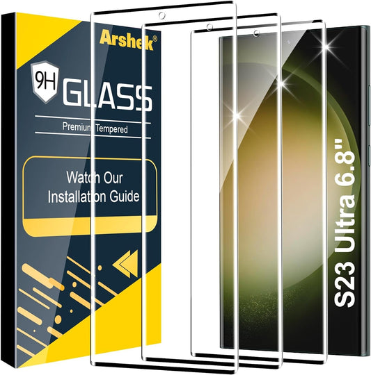 3 Pack Galaxy S23 Ultra Screen Protector, HD Clear Tempered Glass, Fingerprint Unlock, 3D Curved, Scratch Resistant, Bubble-Free for Samsung Galaxy S23 Ultra 5G Glass Screen Protector