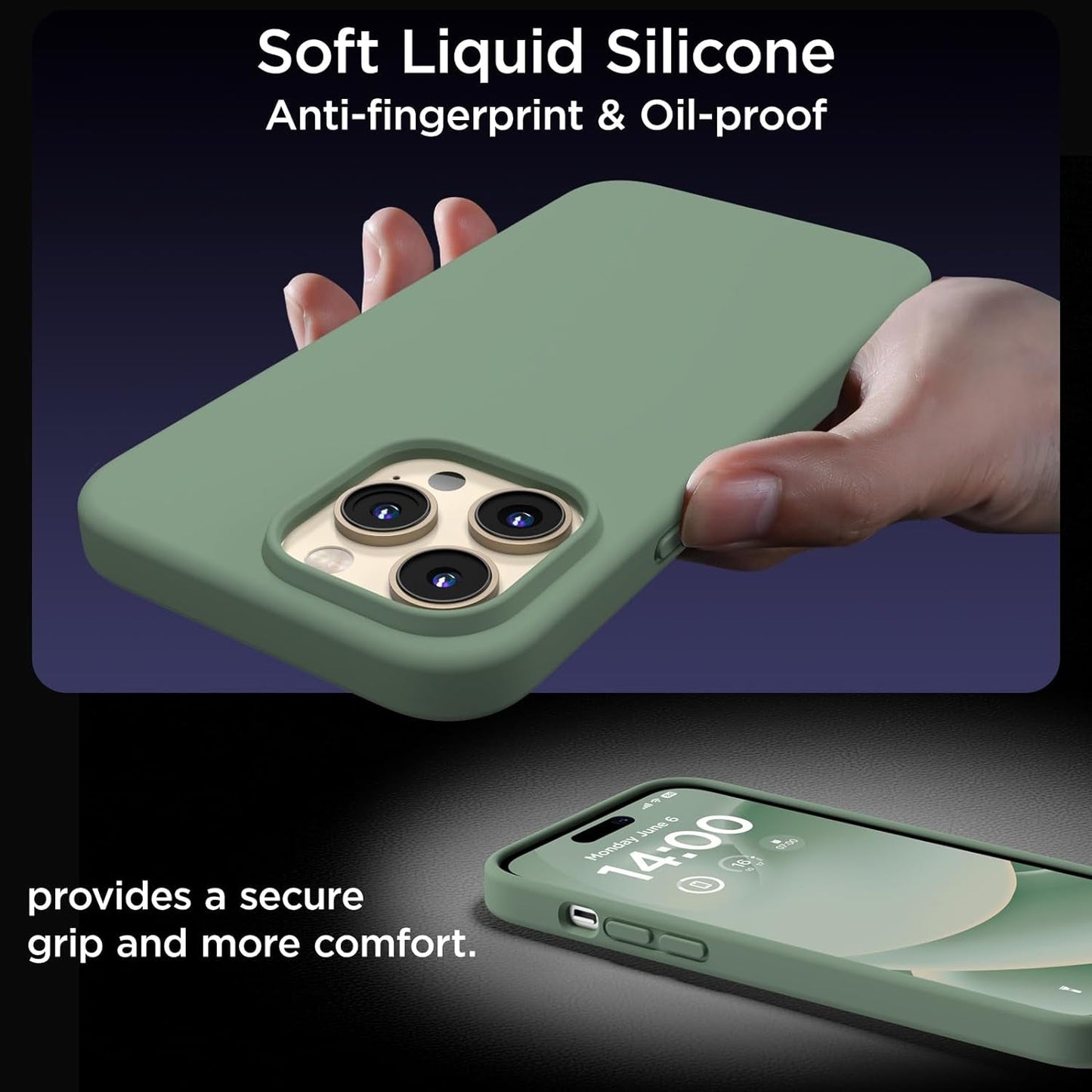 COFFKER Designed for Iphone 14 Pro Max Case, Liquid Silicone Case [2X Screen Protectors], Shockproof Slim Thin Protective Phone Case with Soft Anti-Scratch Microfiber Lining, 6.7 Inch, Calke Green  COFFKER   