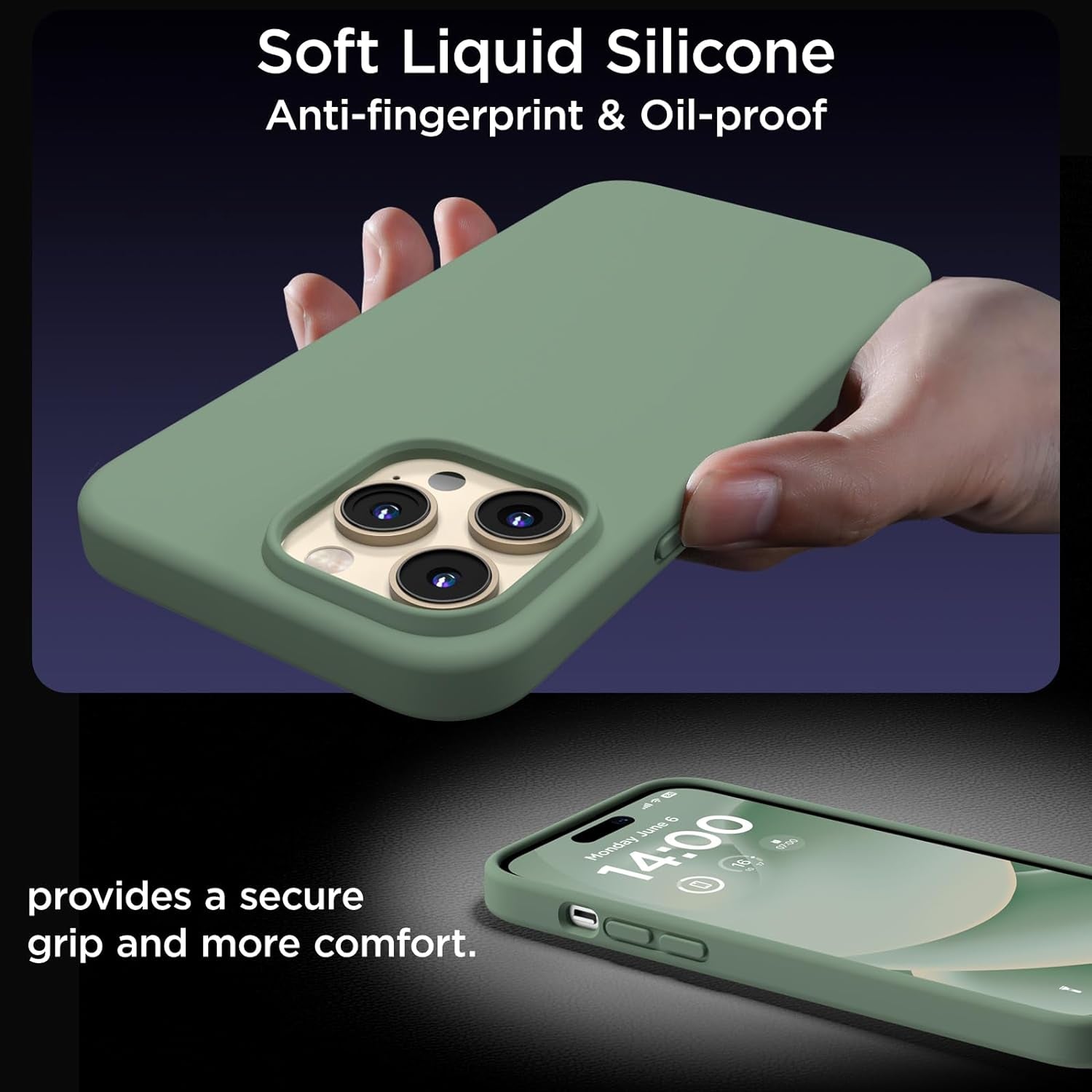 COFFKER Designed for Iphone 14 Pro Max Case, Liquid Silicone Case [2X Screen Protectors], Shockproof Slim Thin Protective Phone Case with Soft Anti-Scratch Microfiber Lining, 6.7 Inch, Calke Green  COFFKER   