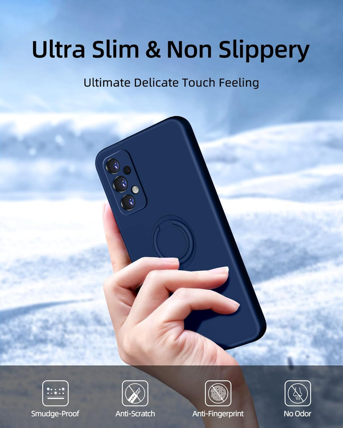 Dssairo for Samsung Galaxy A53 5G Phone Case, Ring Stand [360° Rotatable Ring Holder] with 2 Screen Protector, with Full Camera Cover Protection, Silicone Slim Protective Phone Case (Navy Blue)