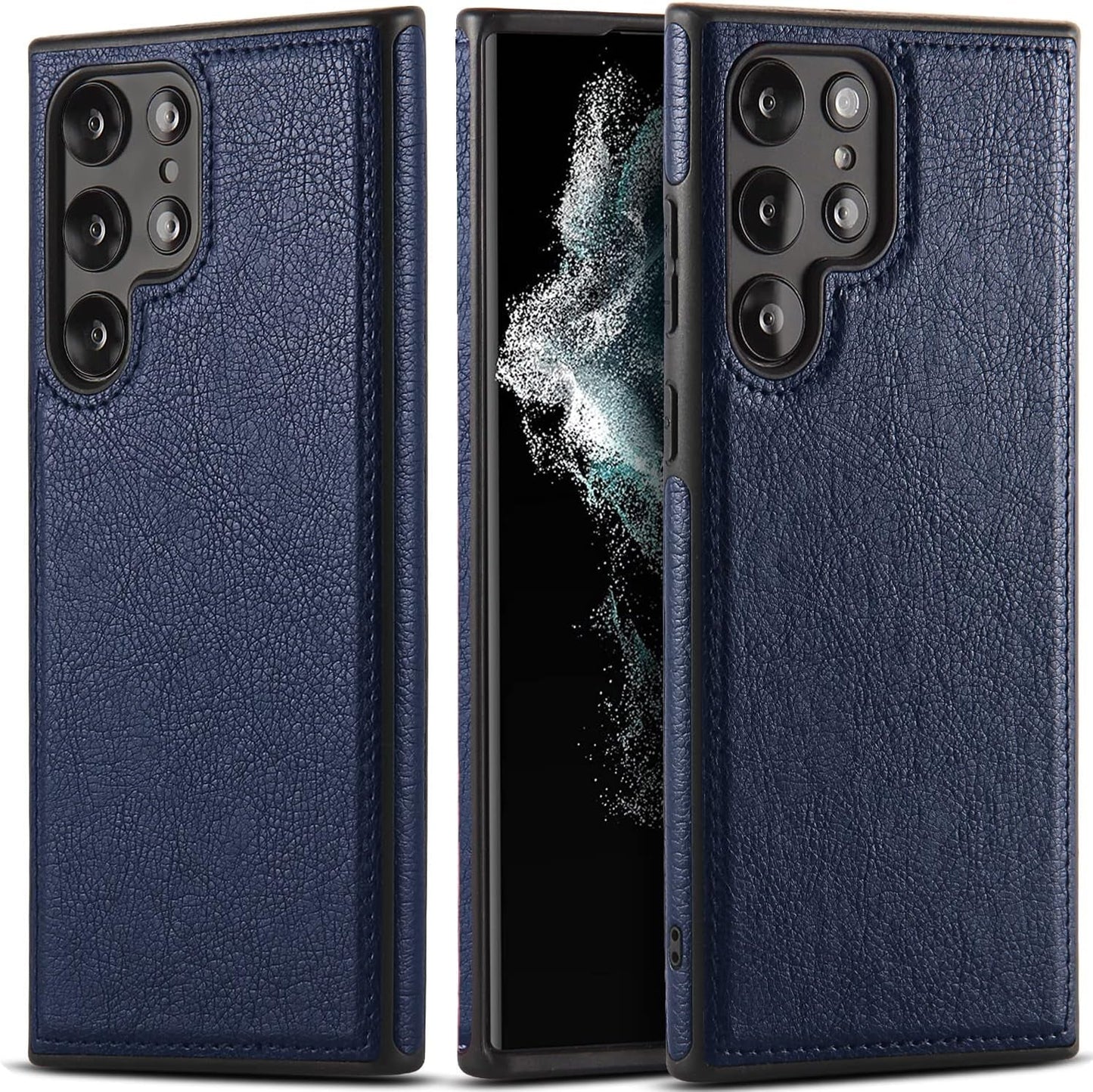 Design Compatible with Samsung Galaxy S22 Ultra 5G Case Luxury Leather Business Slim Non-Slip Soft Grip Shockproof Protective Cover 2022 6.8 Inch (Brown)