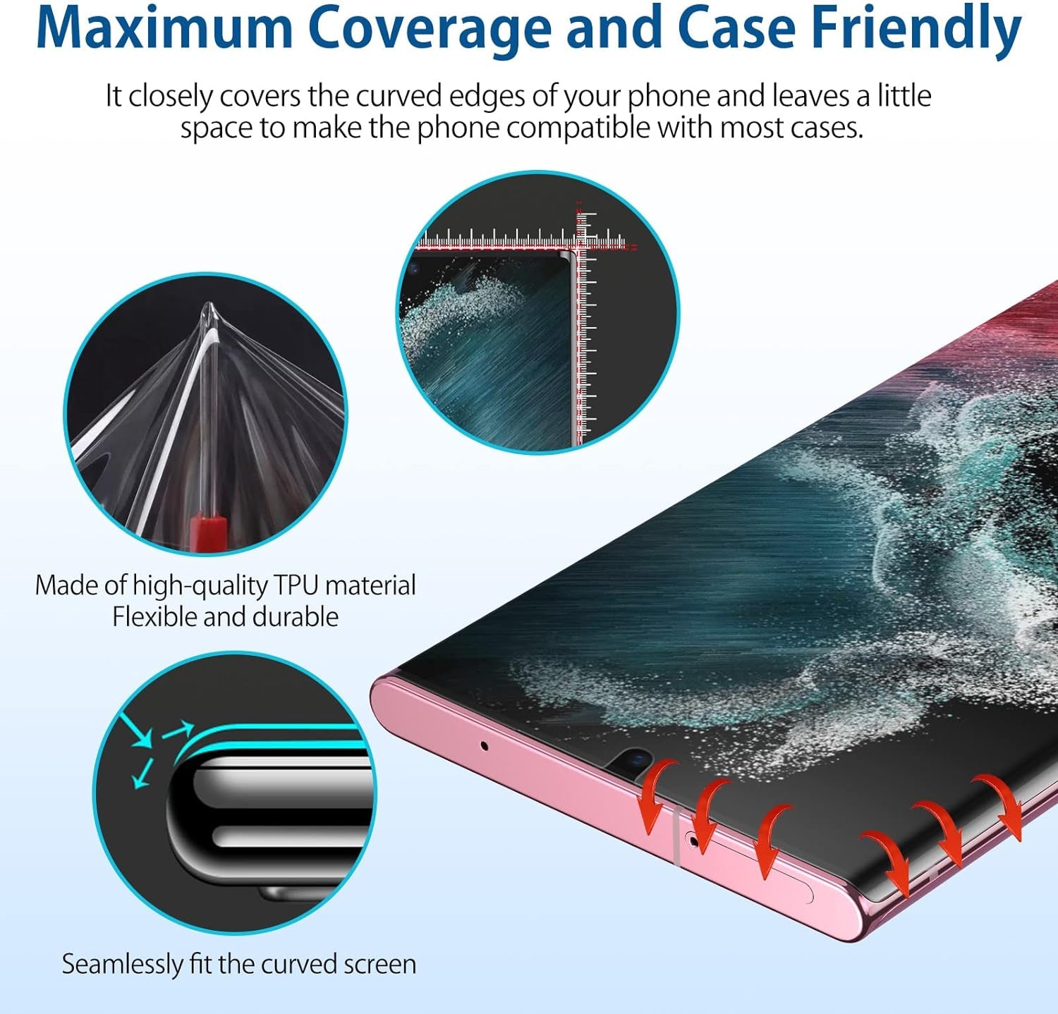 For Samsung Galaxy S22 Ultra Privacy Screen Protector, Anti-Spy Flexible TPU Film [2 Pack], Support Fingerprint Unlock, Positioning Tool, Full Coverage, Case Friendly, Self-Healing