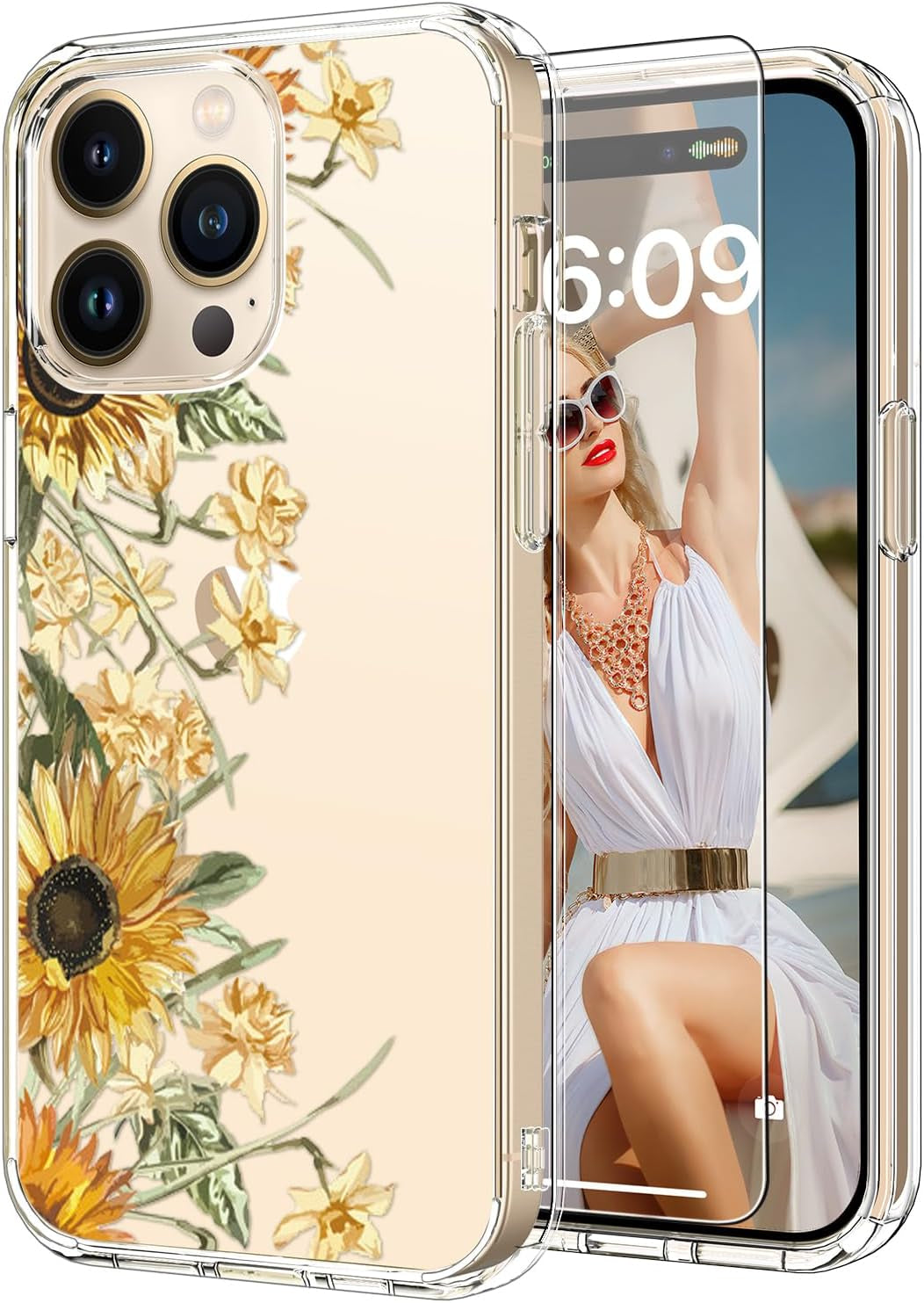 ICEDIO for Iphone 15 Pro Case with Screen Protector-Clear with Fashionable Trendy Patterns-Designed for Girls Women-Slim Fit Cover-Protective Phone Case 6.1" Cute Blooming Pink Floral  ICEDIO   