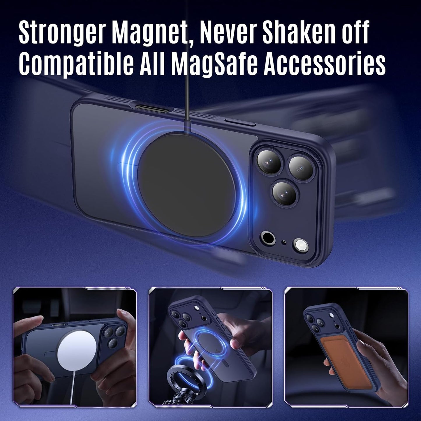 Designed for Iphone 17 Pro Max Case, Compatible with Magsafe, [Camera Protection] [15FT Military Drop Protection] Shockproof Translucent Matte Anti-Slip Phone Case, 6.9", Deep Blue