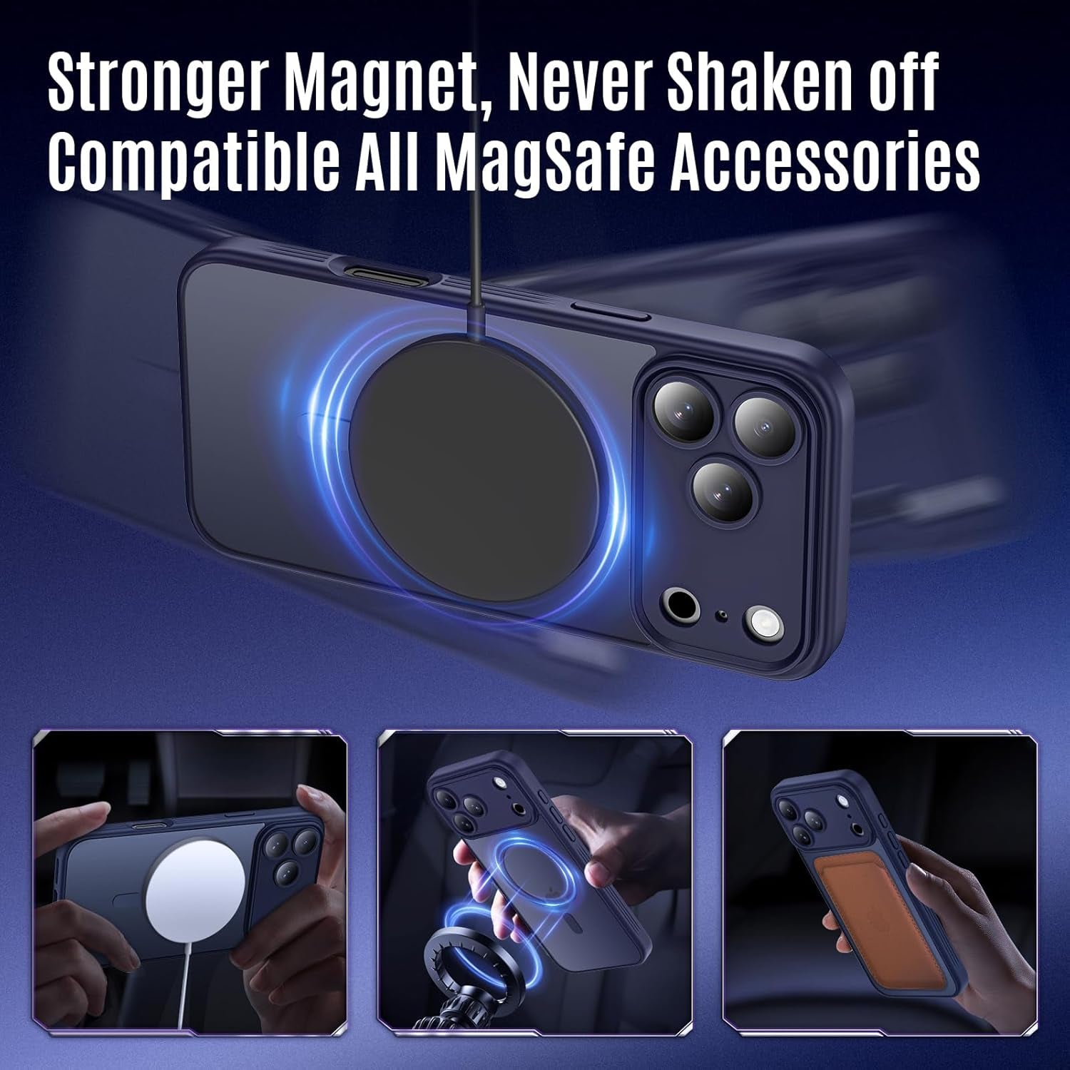 Designed for Iphone 17 Pro Max Case, Compatible with Magsafe, [Camera Protection] [15FT Military Drop Protection] Shockproof Translucent Matte Anti-Slip Phone Case, 6.9", Deep Blue