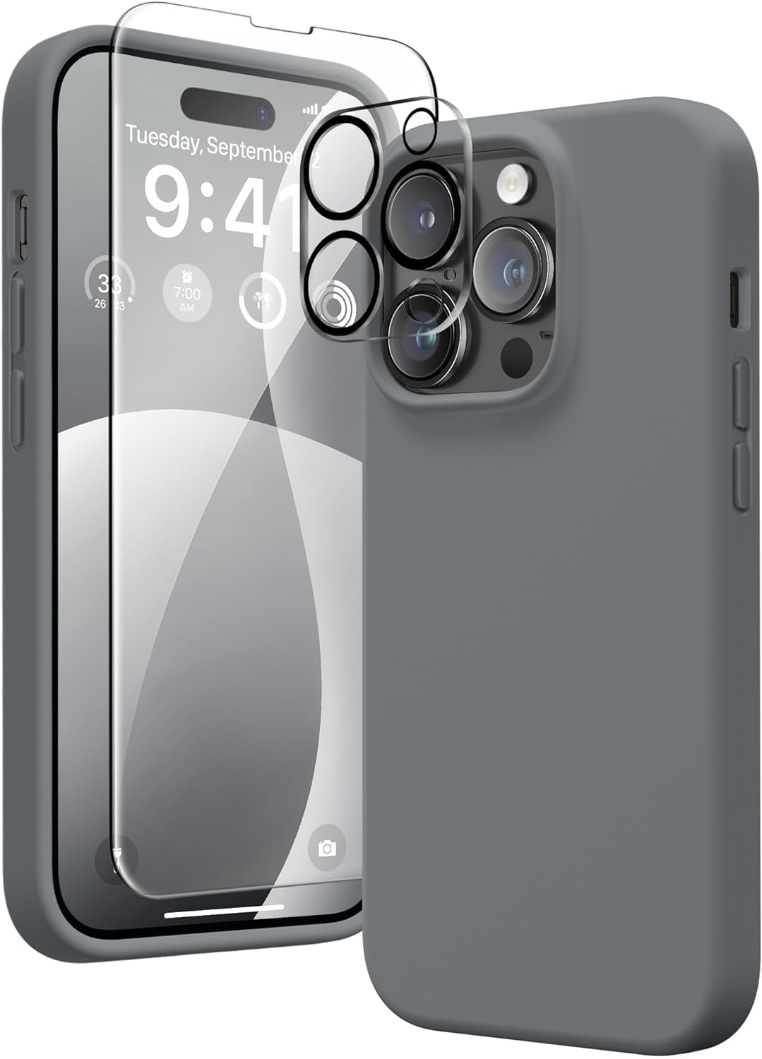 GONEZ for Iphone 14 Pro Case, with 2 Pack Screen Protector + 2 Pack Camera Lens Protector, Soft Anti-Scratch Microfiber Lining, Shockproof Protective Liquid Silicone Phone Cover 6.1'', Blue  GONEZ   