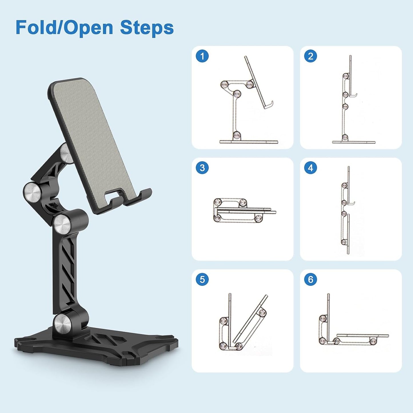 Foldable Phone Stand Desk for Samsung Galaxy S23 Ultra S24 A14 A54 5G A15 A13 A53 S22 plus S21 FE S20 A03S A23 Pixel 8,Ipad Iphone 15 Cell Phone Holder Height Adjustable Tablet Cradle Desktop Dock